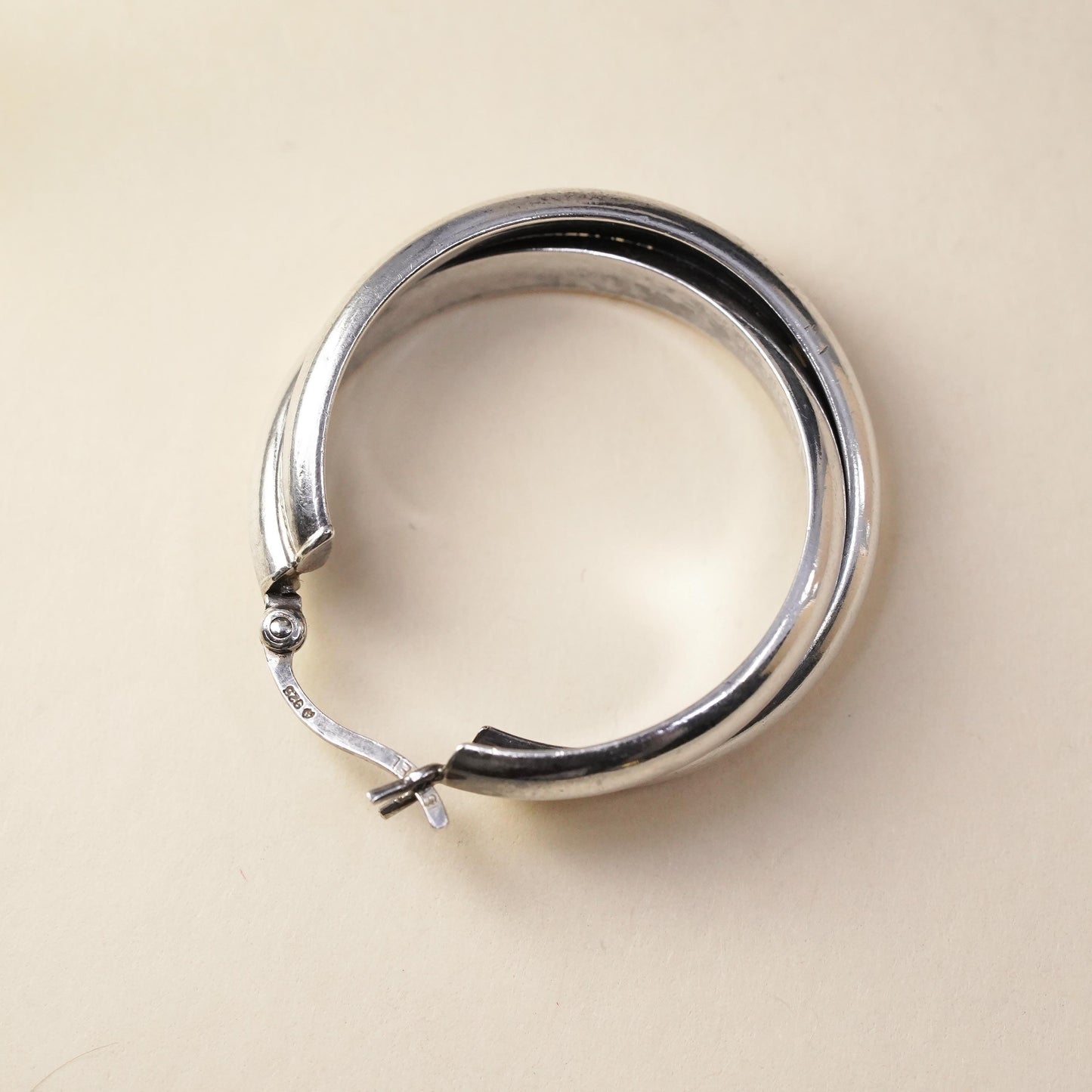 1.25", VTG sterling 925 silver loop single earring, entwined minimalist hoop