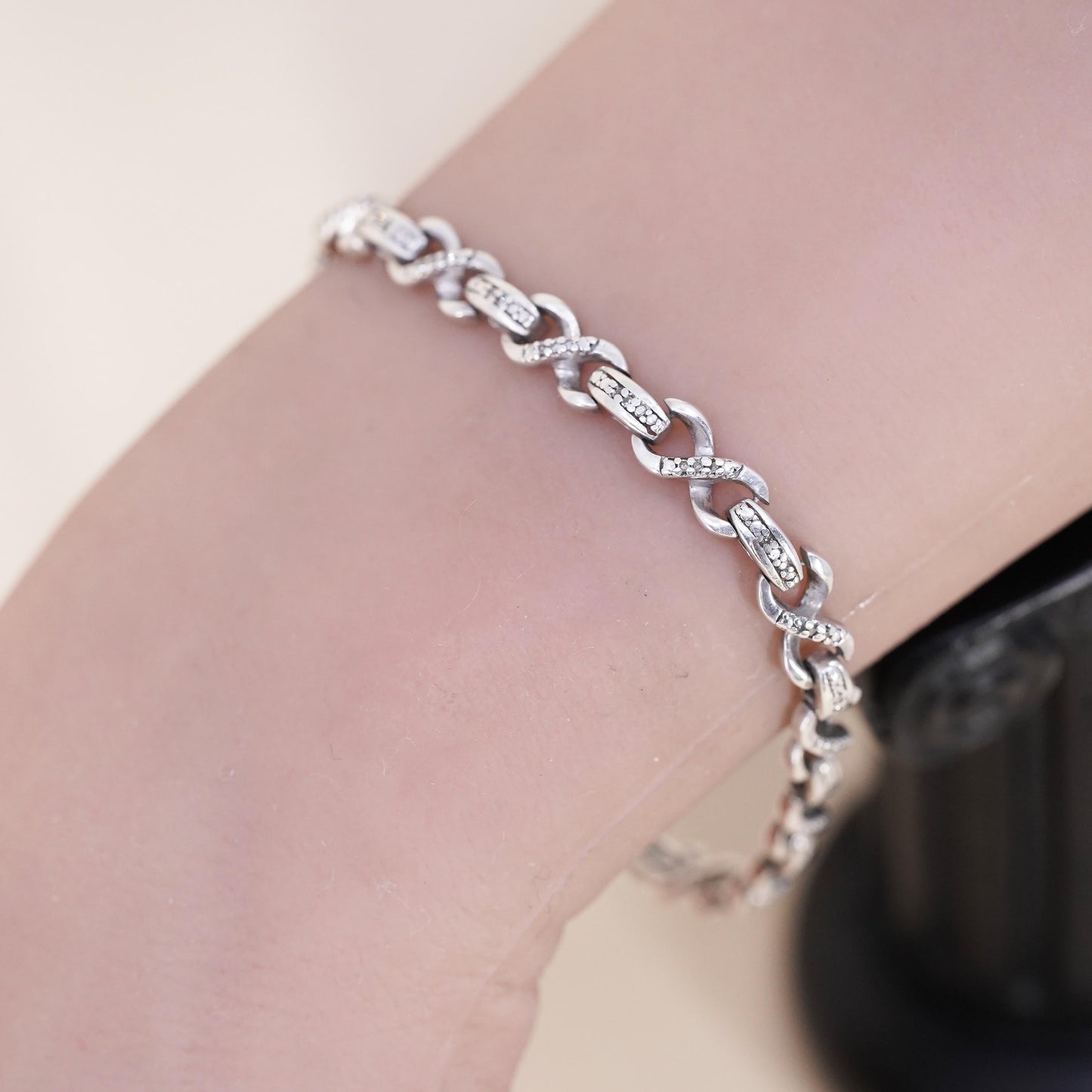 7.5", sterling silver tennis bracelet, 925 infinity loop shaped chain diamond