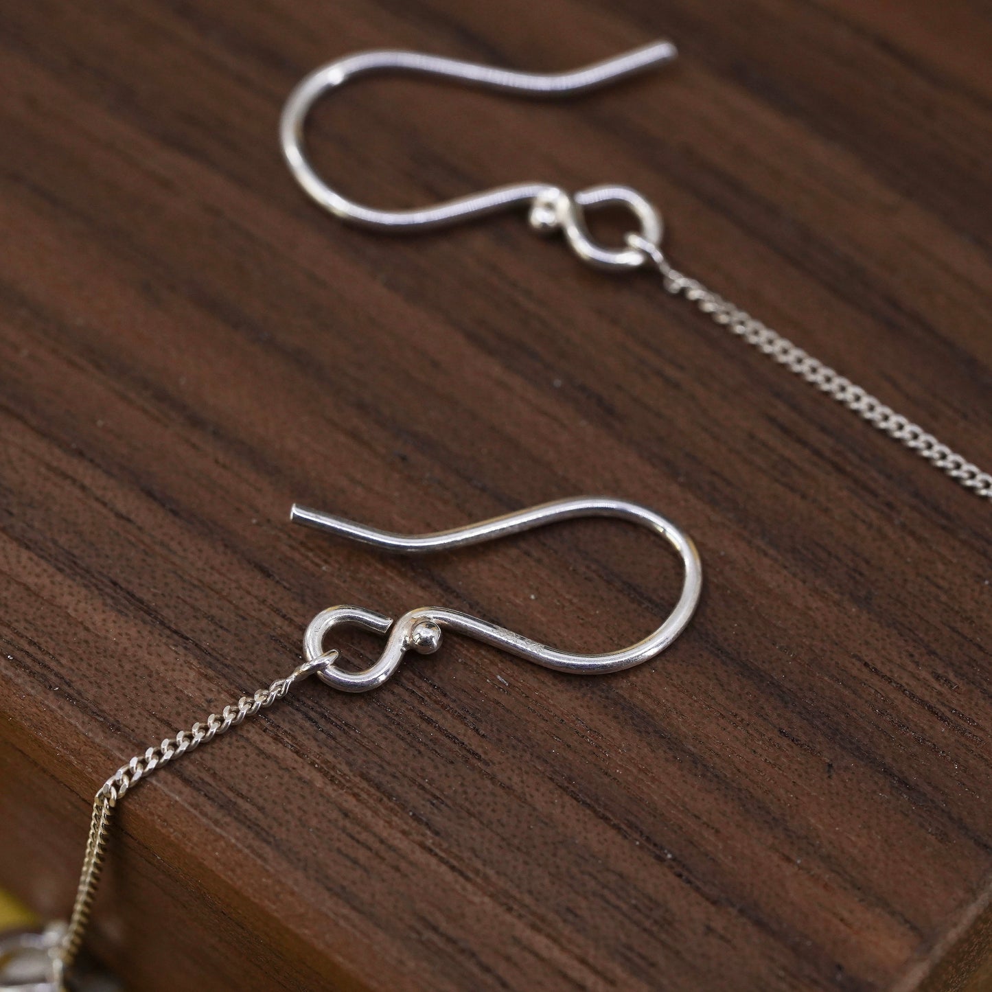 Vintage Sterling silver Handmade earrings, 925 curb chain dangles