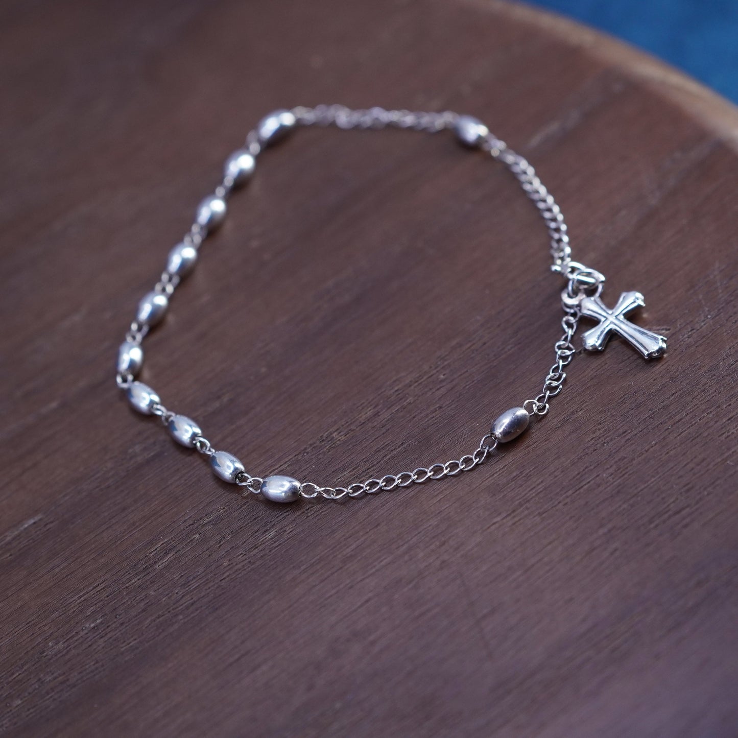 7.75+1”, 3mm, vintage Sterling silver handmade chain, 925 beads bracelet