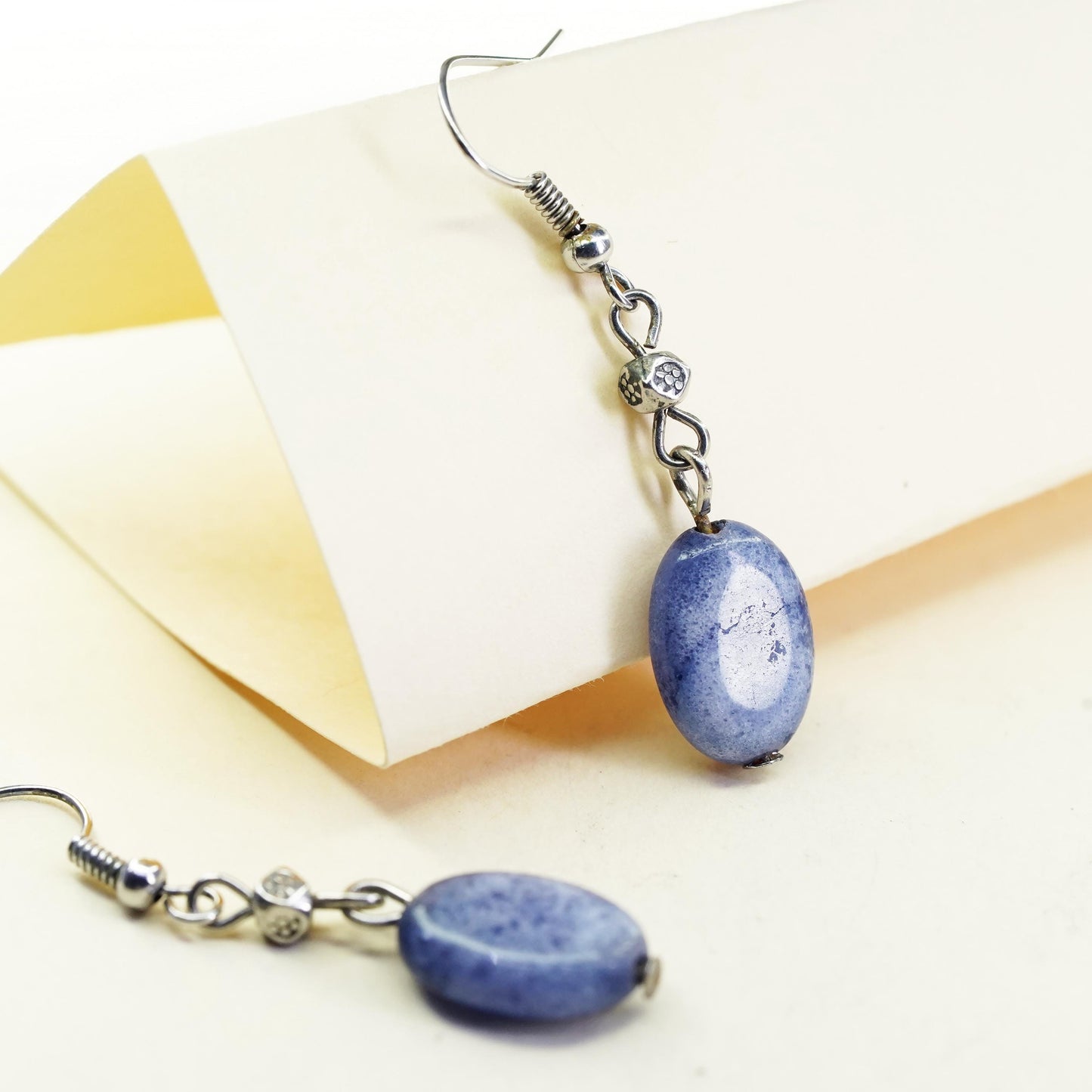 Vintage sterling silver handmade earrings, 925 drops with sodalite beads