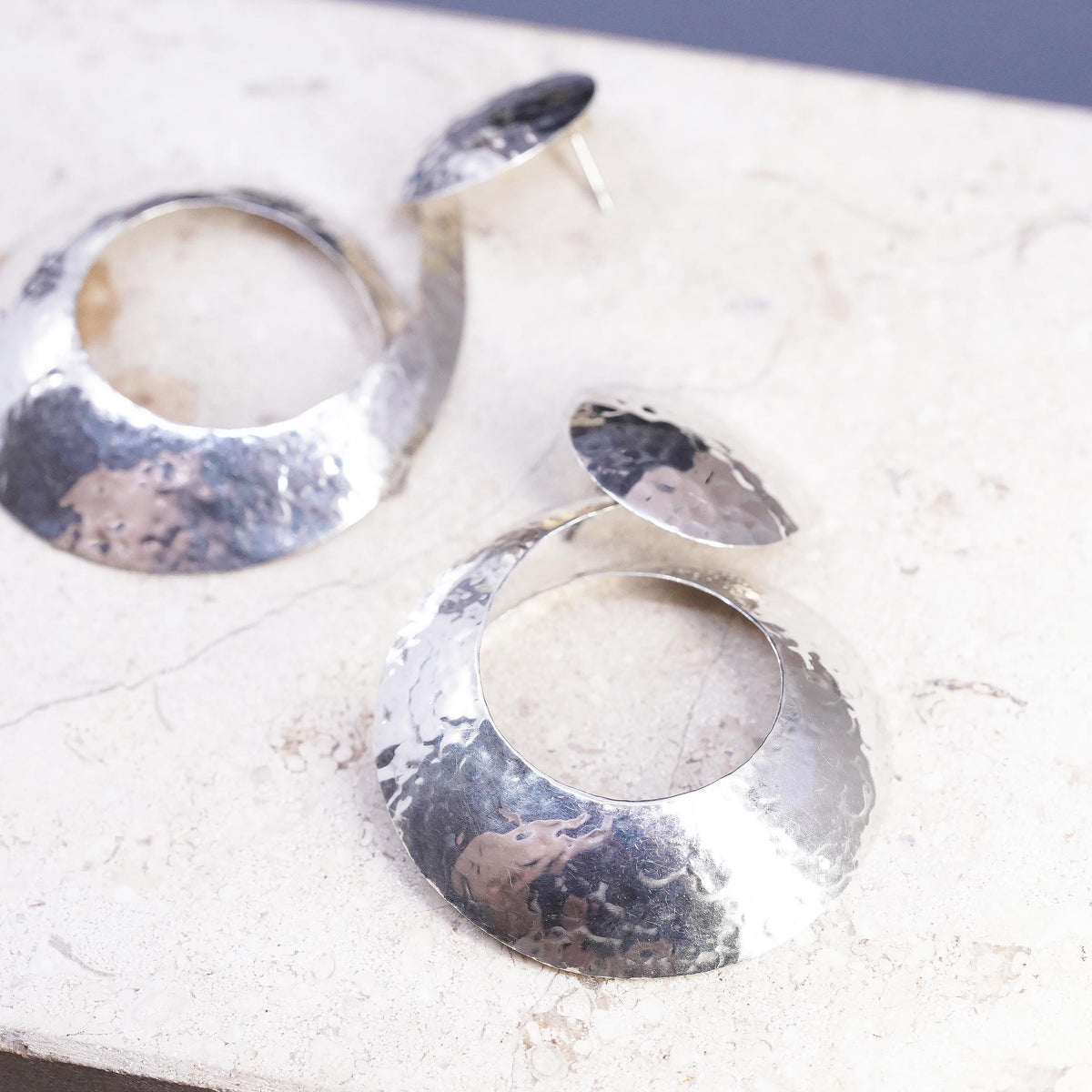 Mexican HOB Sterling Silver Circle Dangle Earrings, Large Hoop Drop Earrings