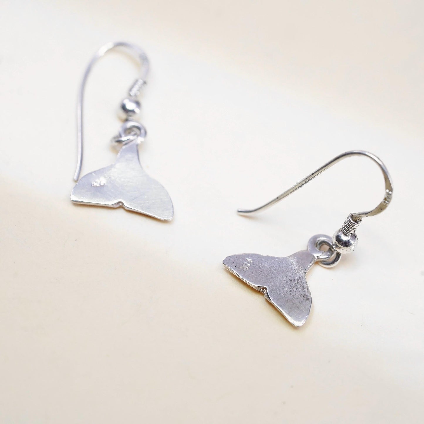 Vintage Sterling silver handmade earrings, 925 silver whale tail dangles