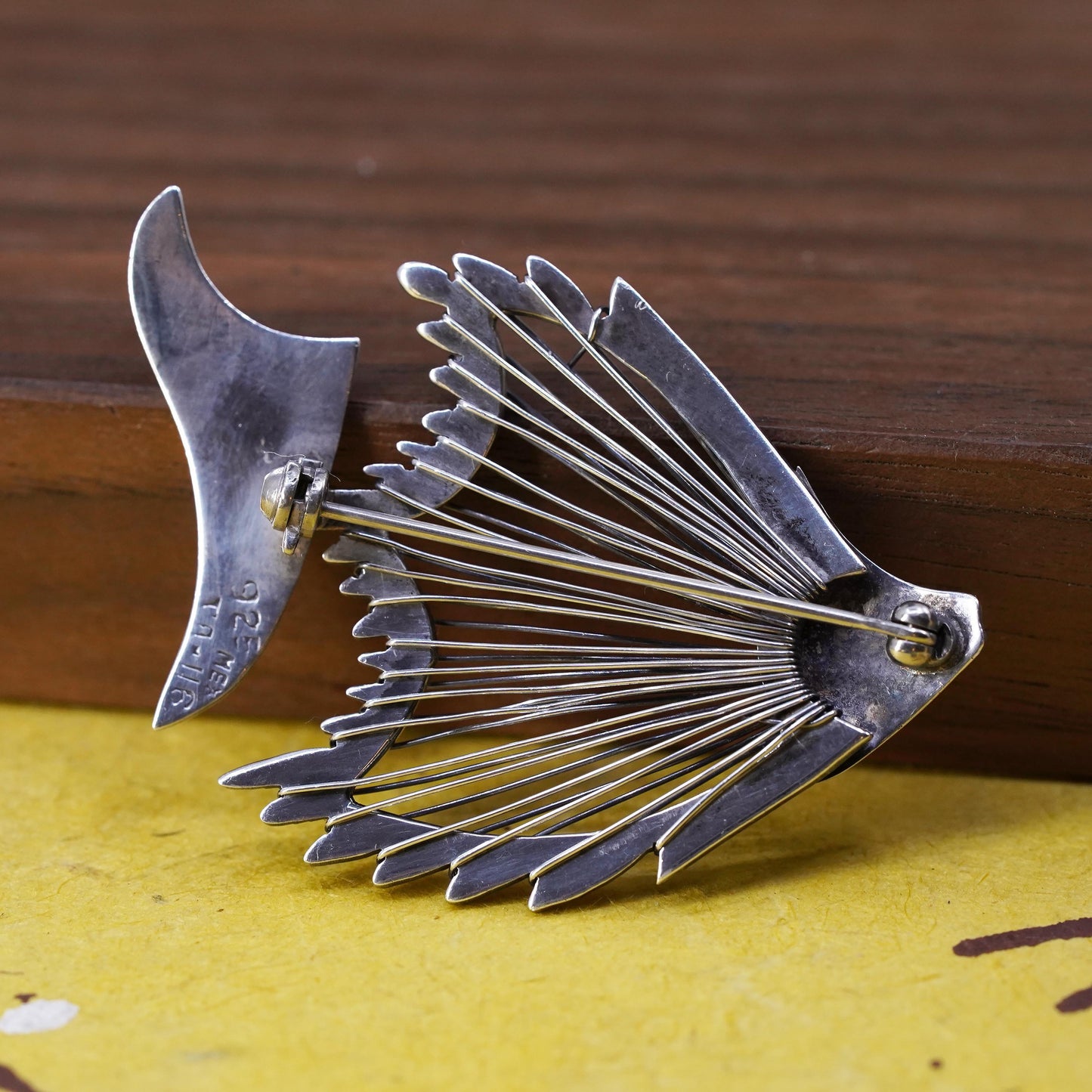 Vintage Mexican sterling 925 silver handmade tropical fish brooch