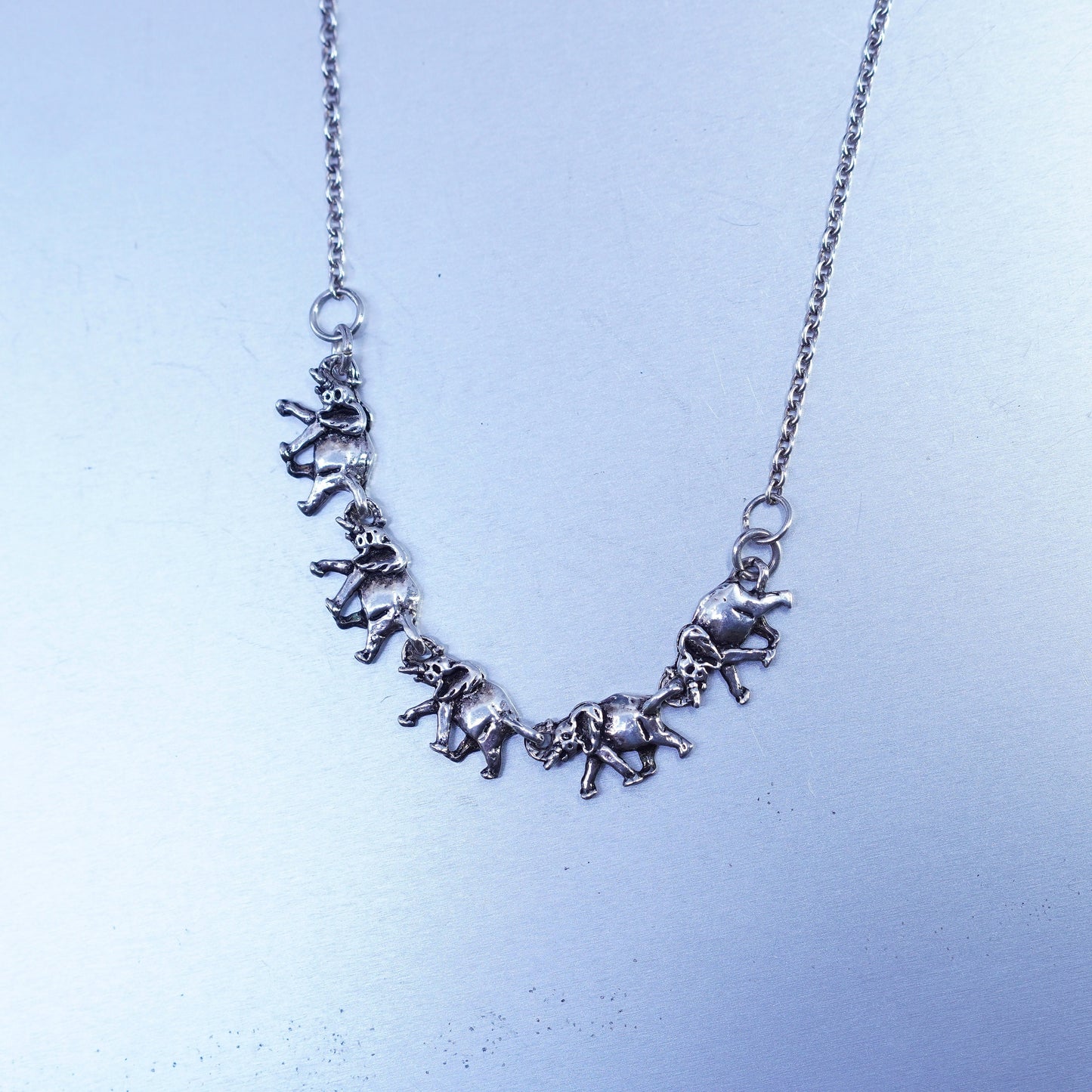 14”, Sterling 925 silver handmade circle chain necklace with elephant pendant
