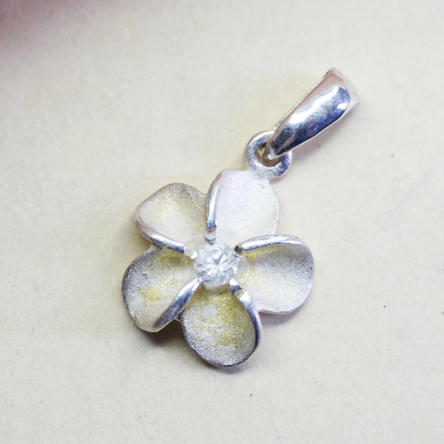Vintage Sterling silver handmade pendant, 925 plumeria flower charm