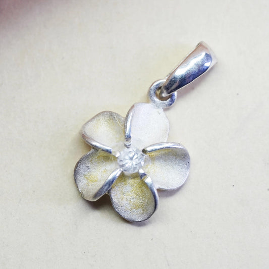 Vintage Sterling silver handmade pendant, 925 plumeria flower charm