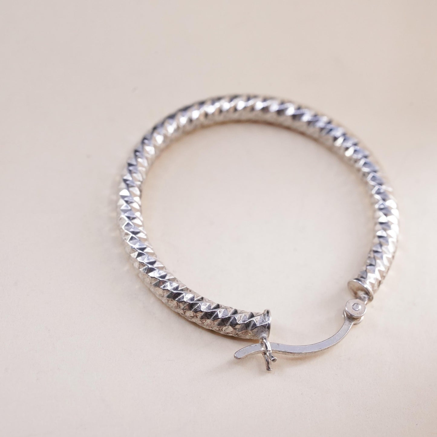 1", Vintage sterling silver loop single earring, textured primitive hoop