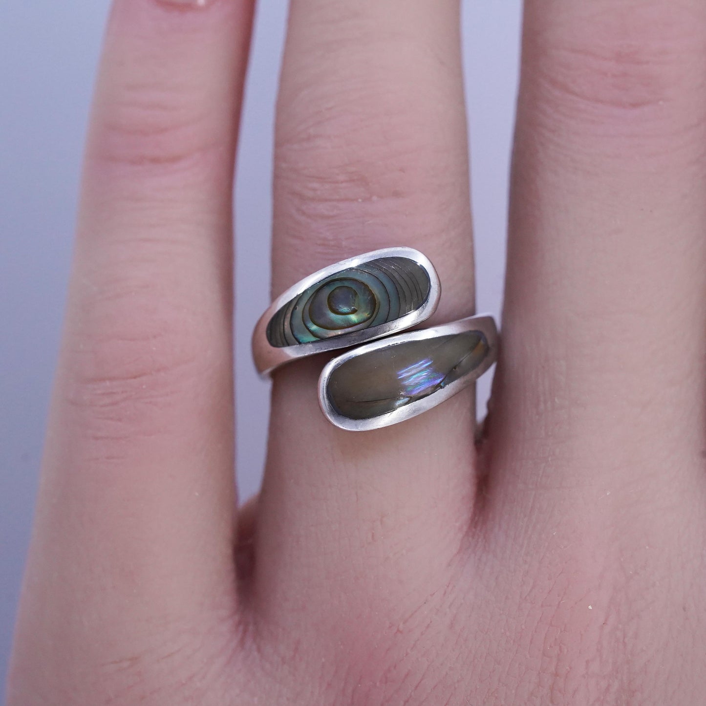Size adjustable, southwestern vintage 925 silver handmade ring with abalone