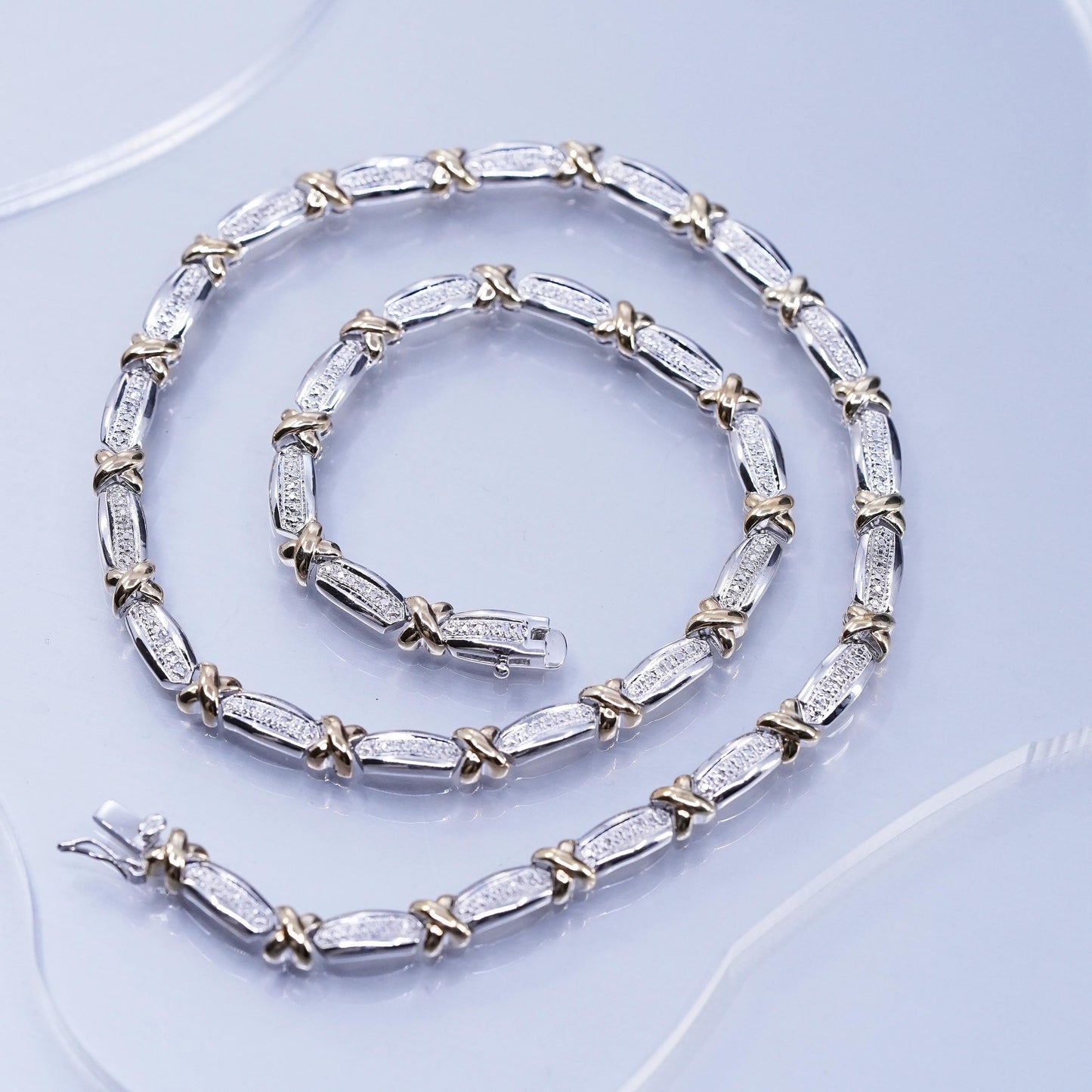 18”, two tone vermeil gold over Sterling 925 silver tennis necklace diamond