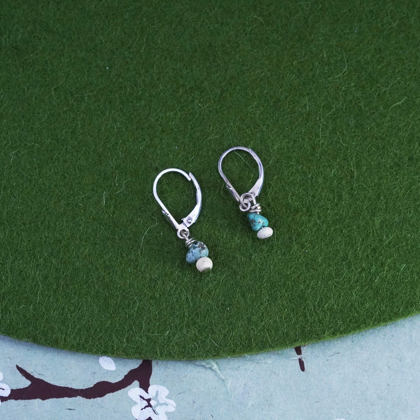 Vintage Sterling silver 925 handmade earrings with turquoise beads