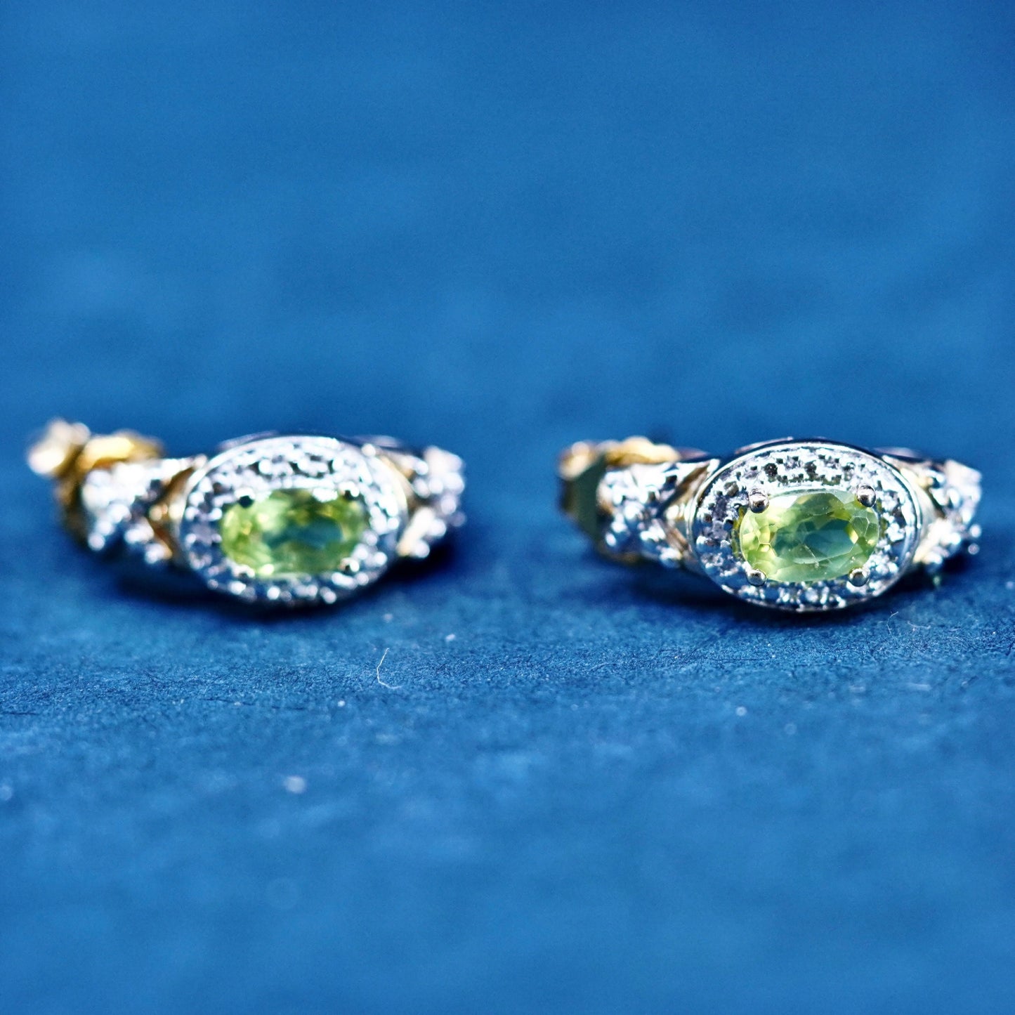 vermeil gold Sterling silver handmade earrings 925 huggie studs peridot diamond