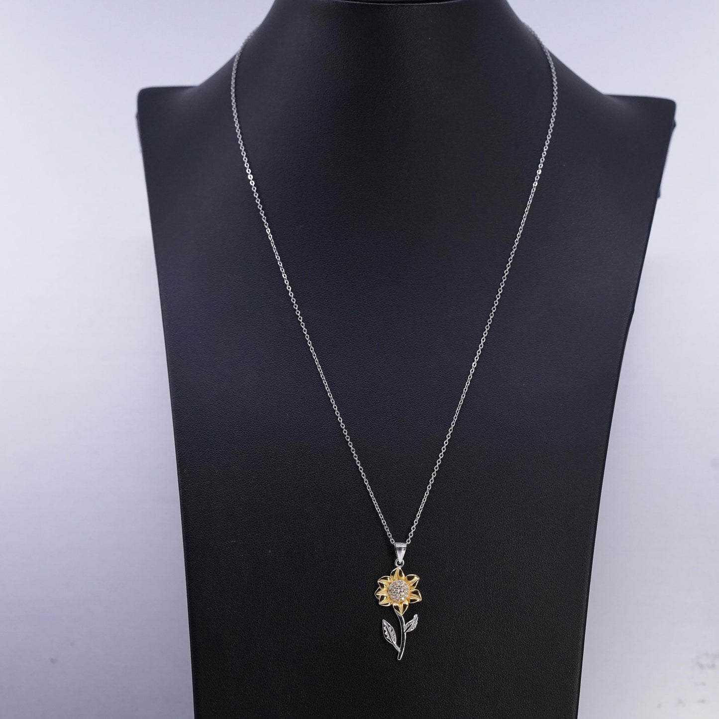 Aphrodite Jewelry, Sterling 925 silver necklace two tone sunflower pendant