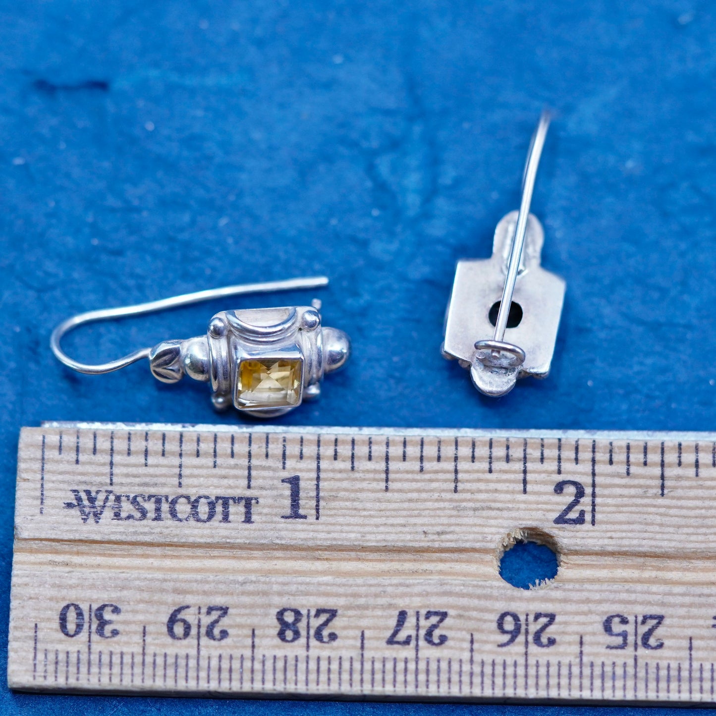Vintage Sterling 925 silver handmade earrings with square citrine