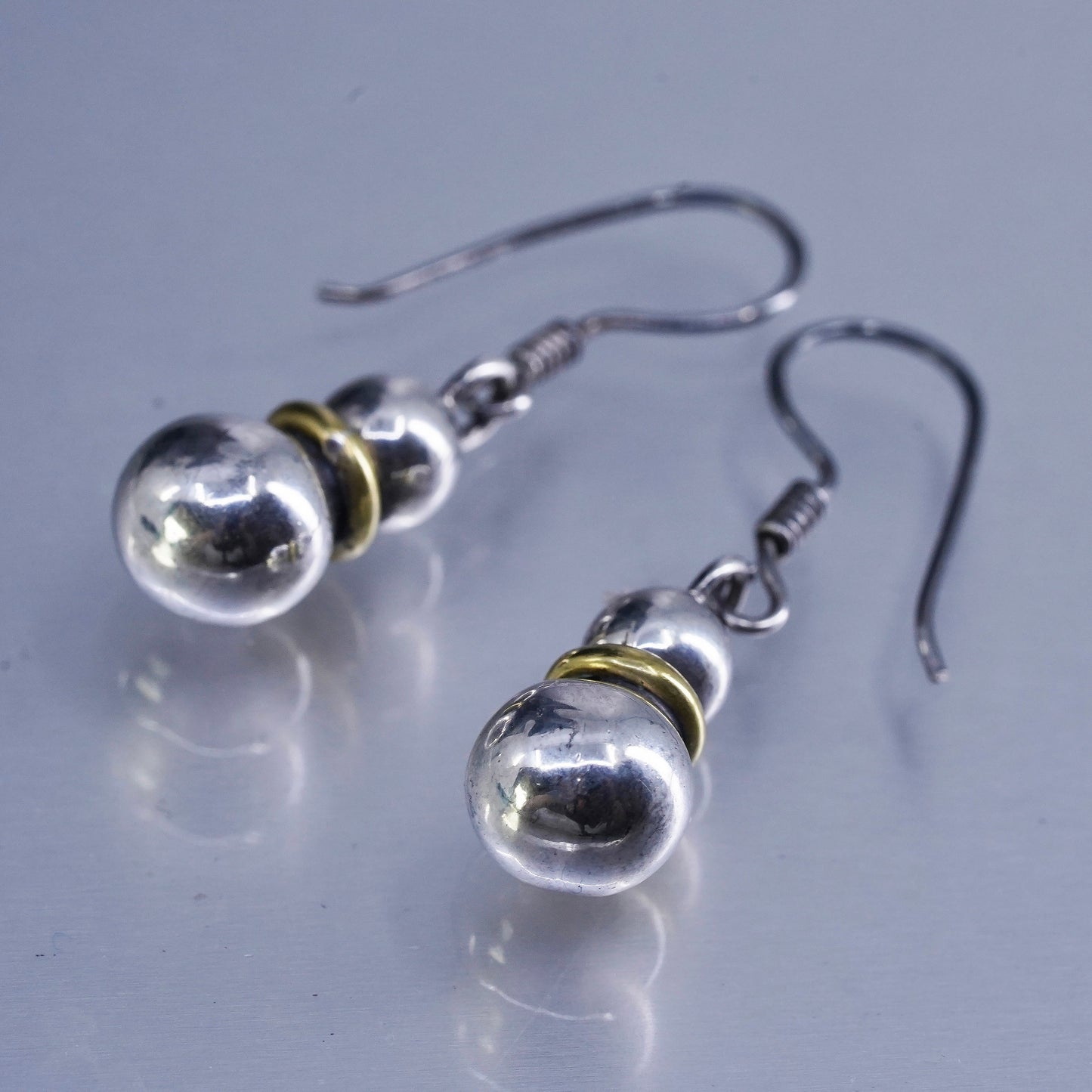 Vintage two tone Sterling 925 silver teardrop earrings with beads