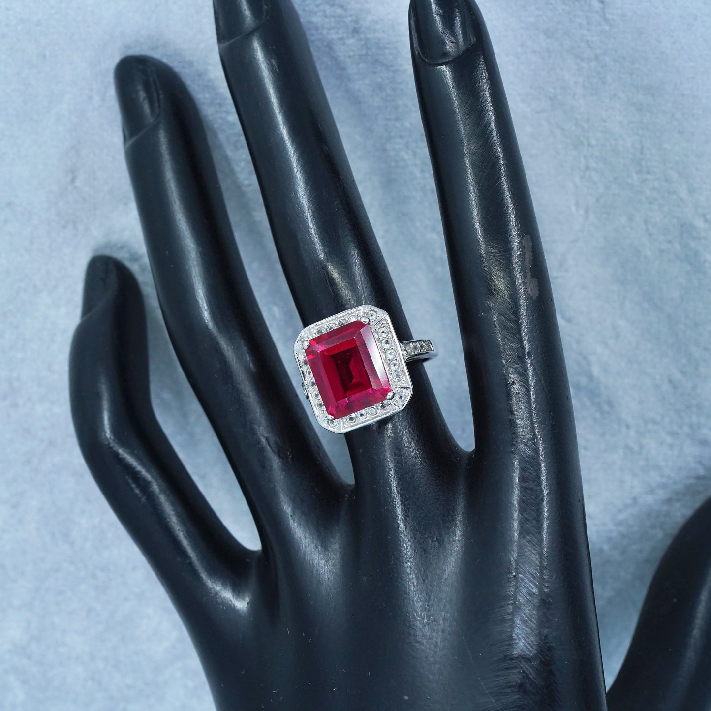 Size 6, vintage Sterling 925 silver ring with ruby and cz
