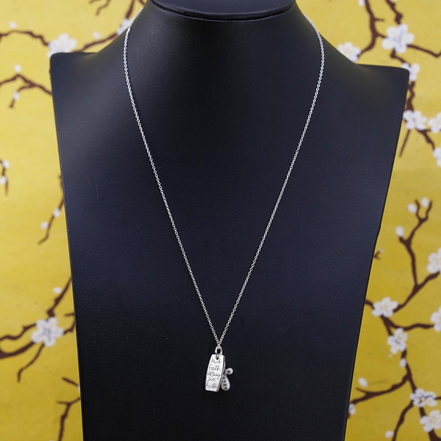 16+2”, Sterling silver necklace, 925 cross tag “all things are possible pendant