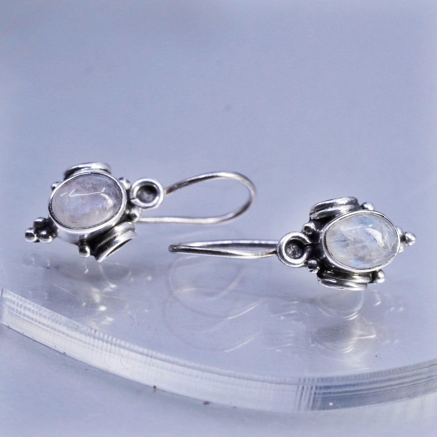 Vintage Sterling 925 silver handmade earrings with moonstone