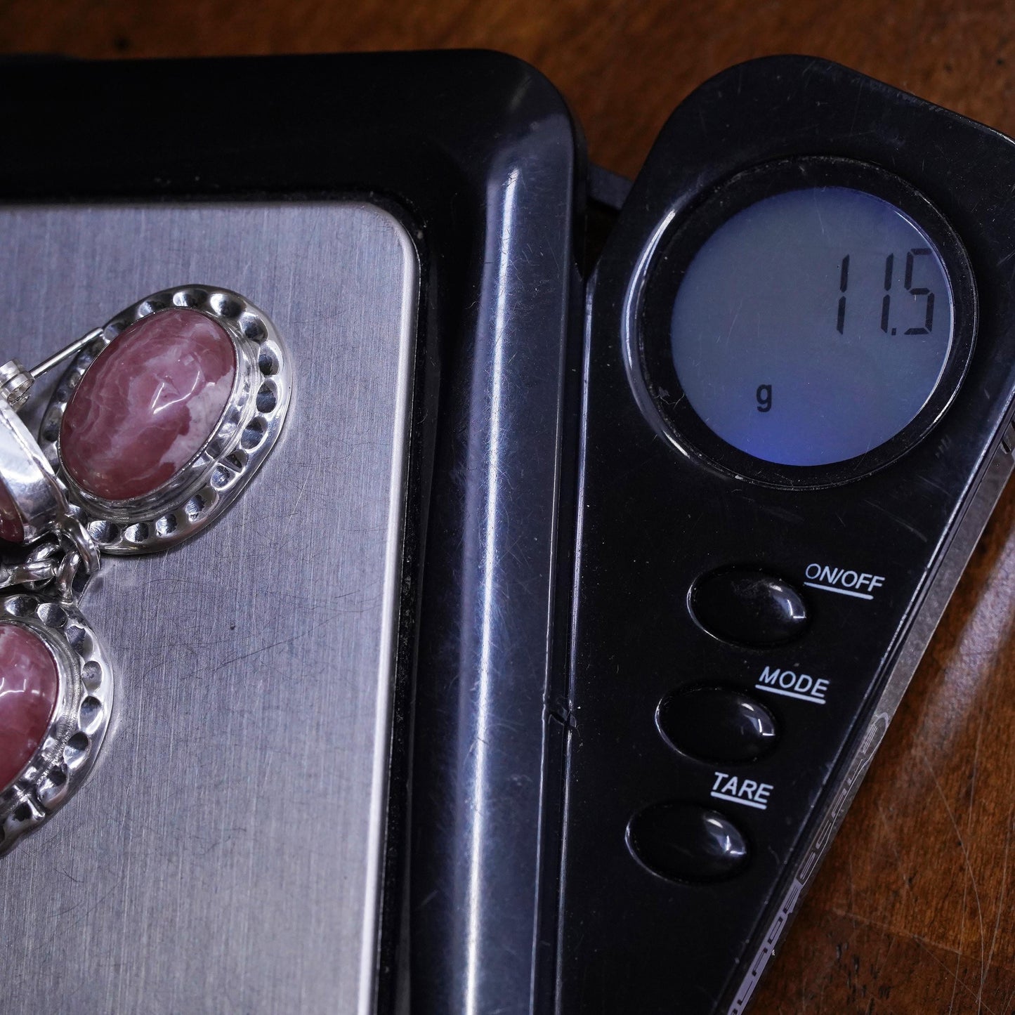 Vintage Sterling 925 silver handmade earrings with oval pink Rhodochrosite