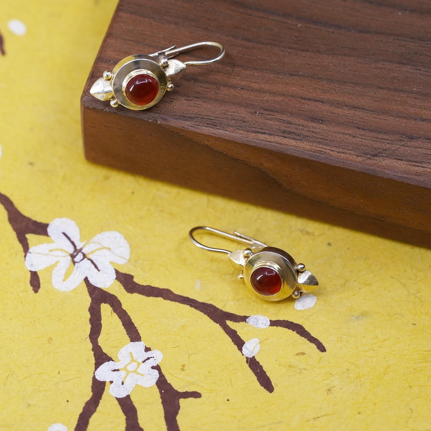 Vermeil gold over Sterling 925 Silver Earrings with carnelian and lever back