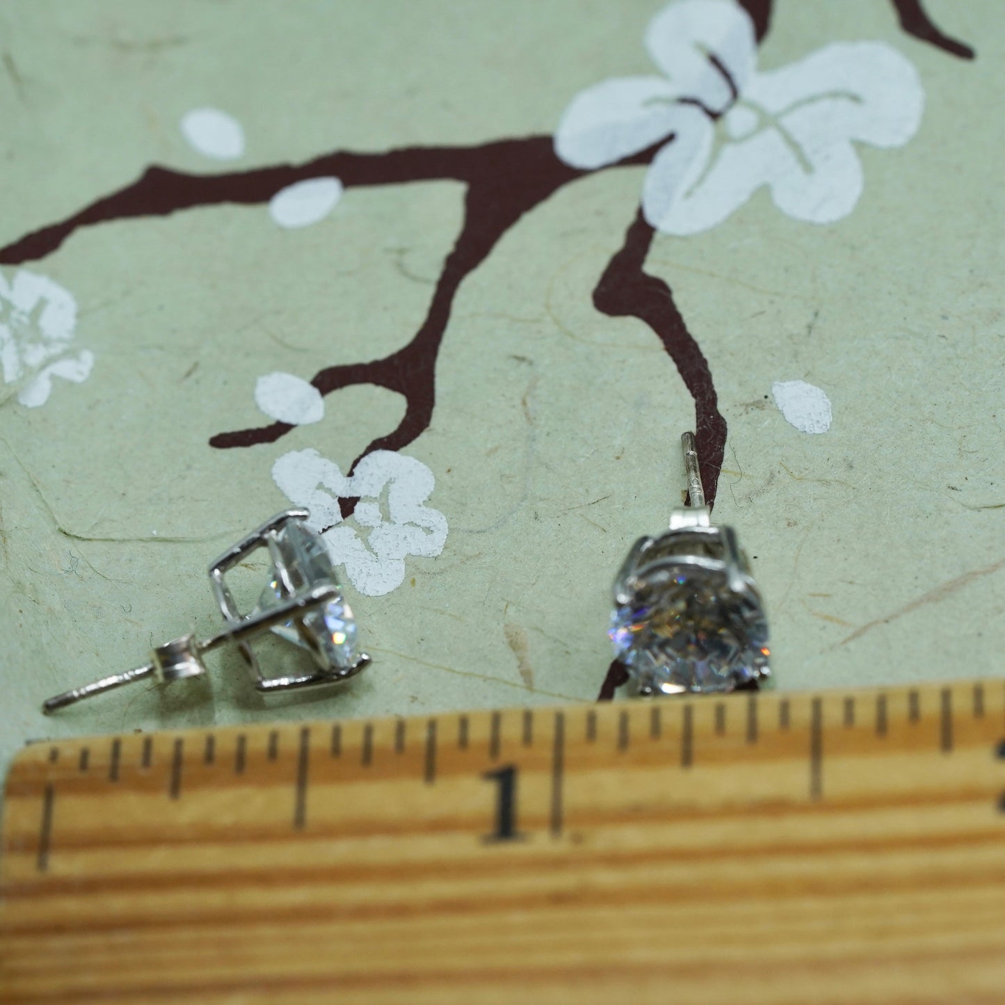 8mm, Vintage sterling 925 silver genuine cz studs, earrings