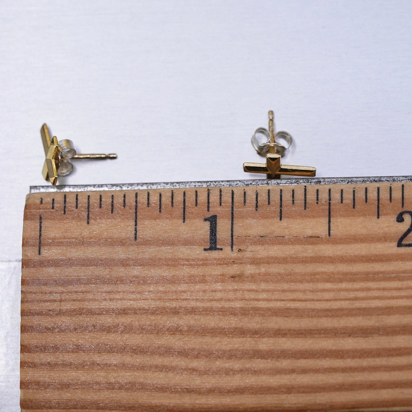 vermeil yellow gold over Sterling silver handmade earrings, 925 cross studs