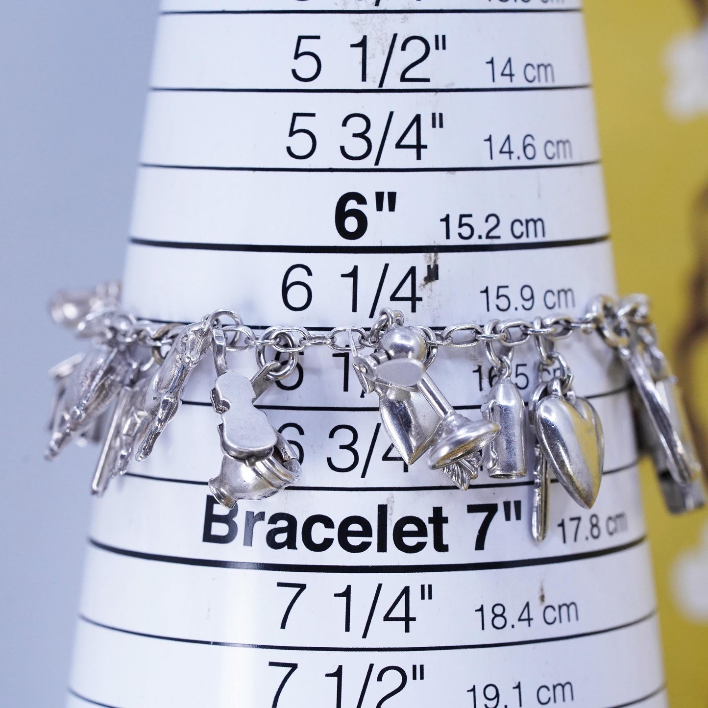 6.5”, Sterling silver horse riding lover bracelet, 925 silver chain 20 charms