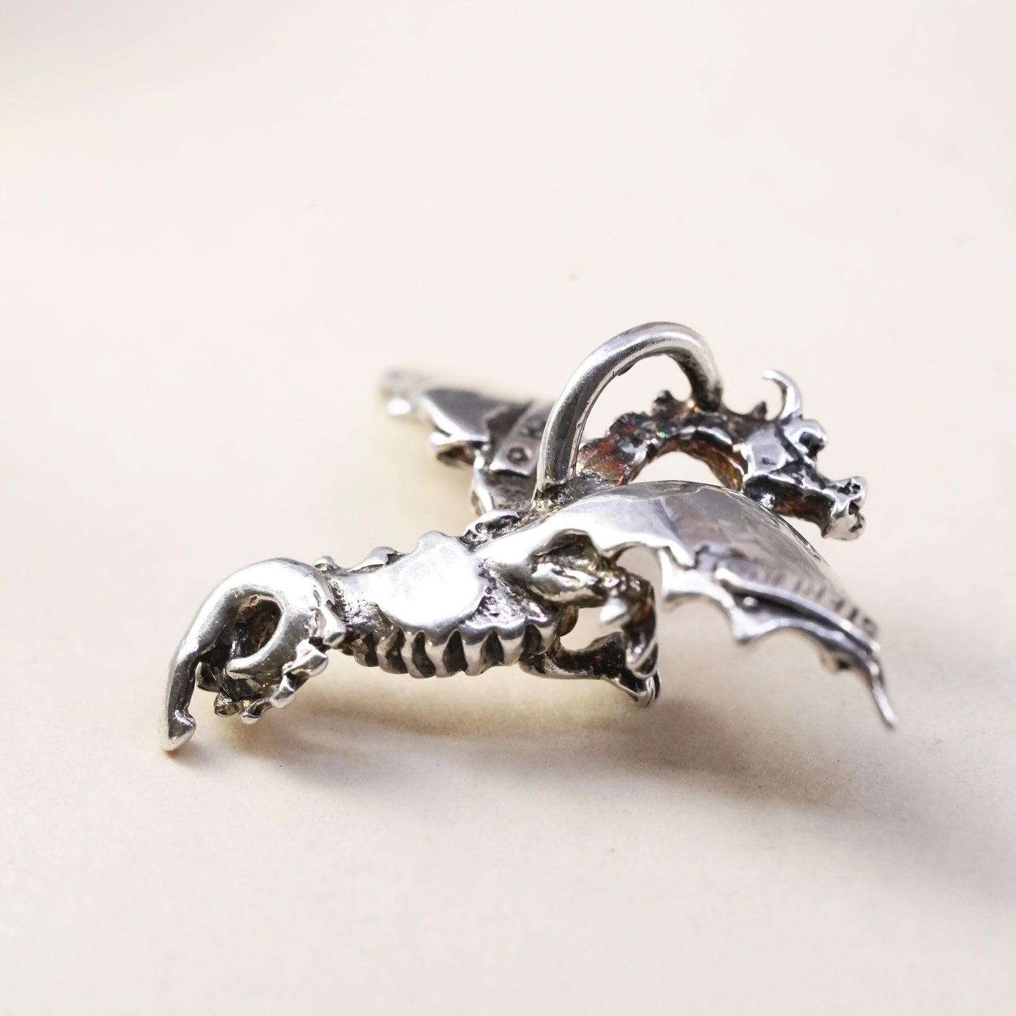 Vintage southwestern handmade sterling silver dragon charm, 925 pendant