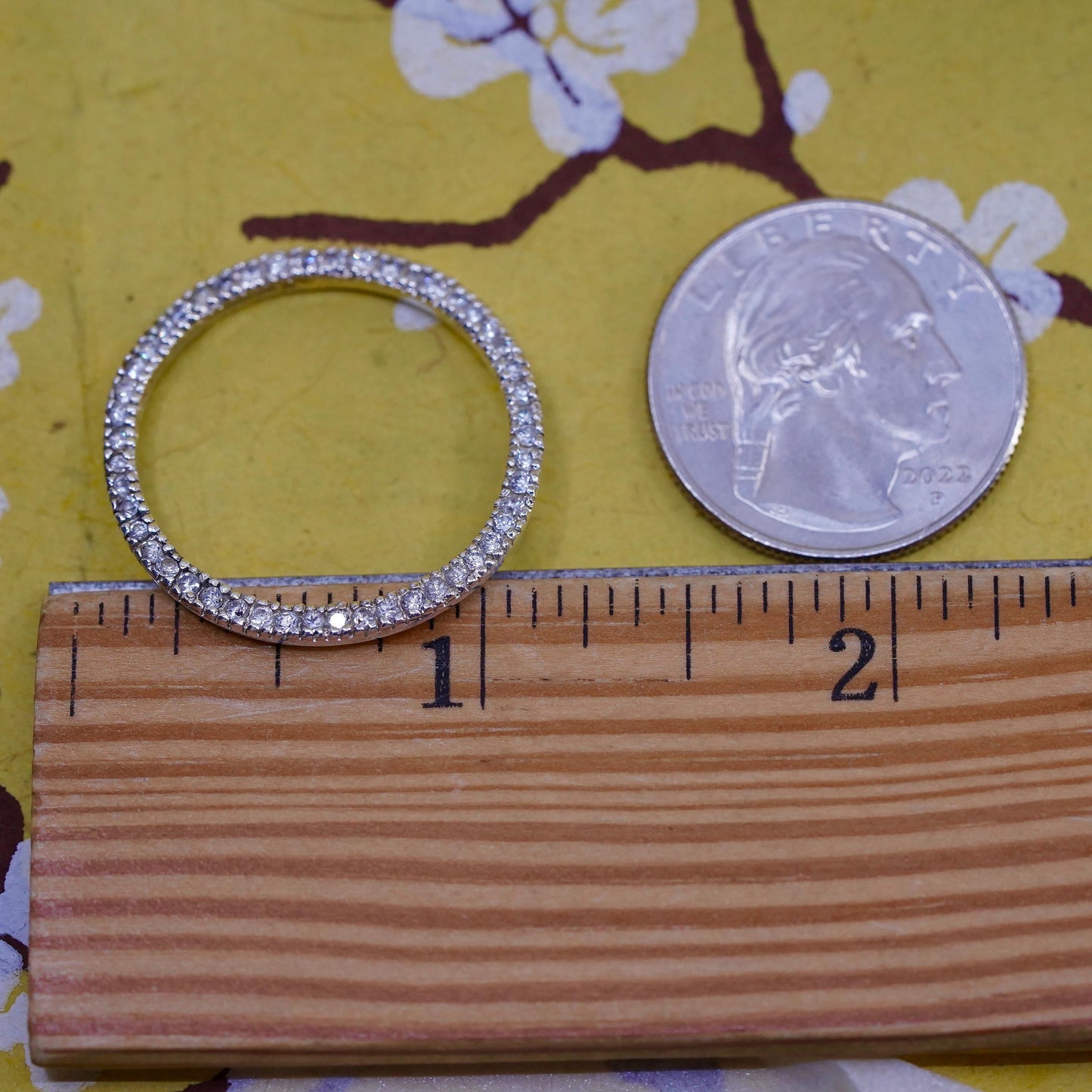 Vintage Sterling silver handmade pendant, 925 circle with cluster crystal