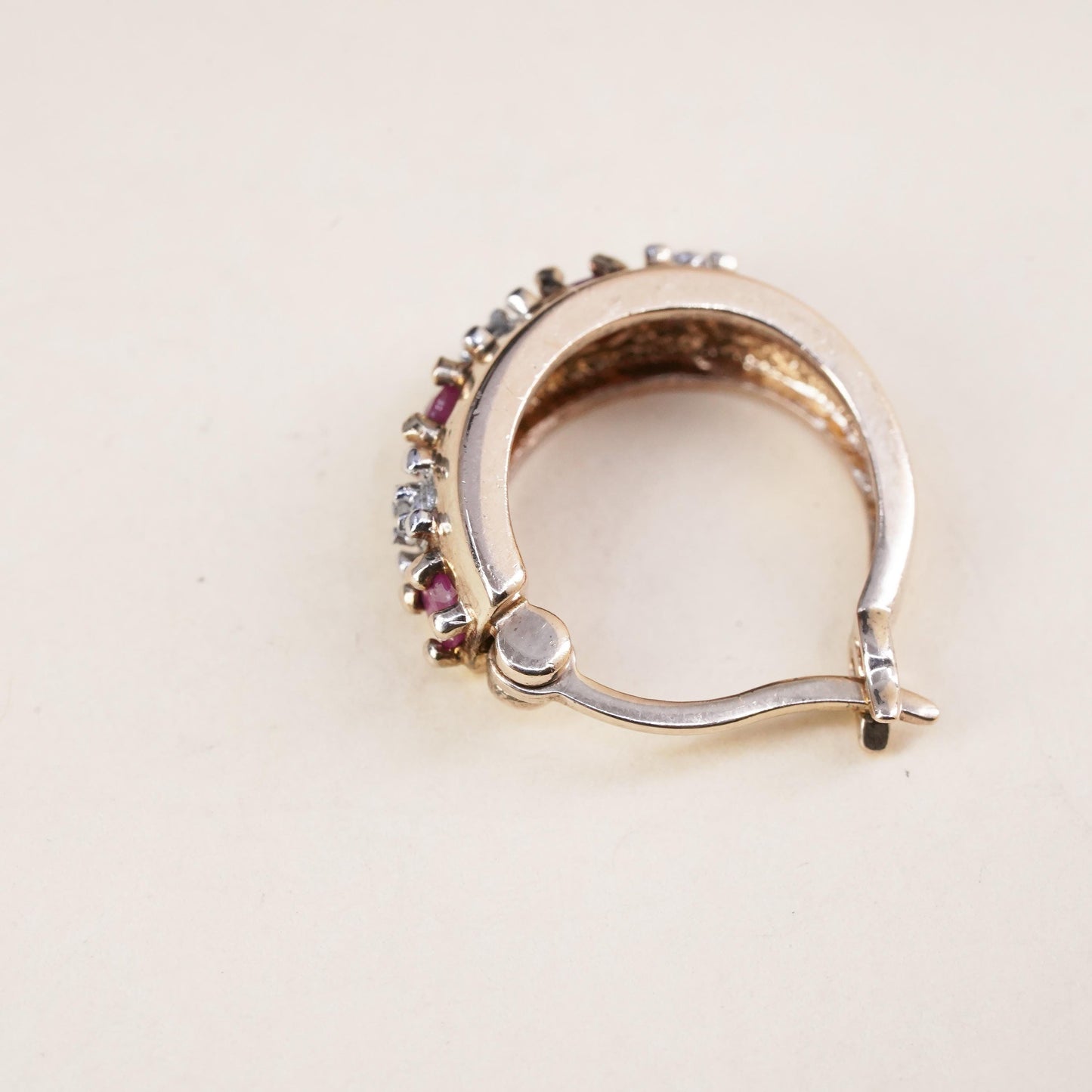 0.5”, vermeil gold over sterling silver single earring, 925 huggie hoop diamond