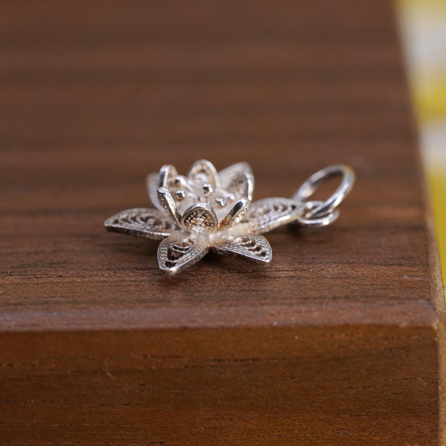 Vintage Sterling silver handmade pendant, 925 filigree flower