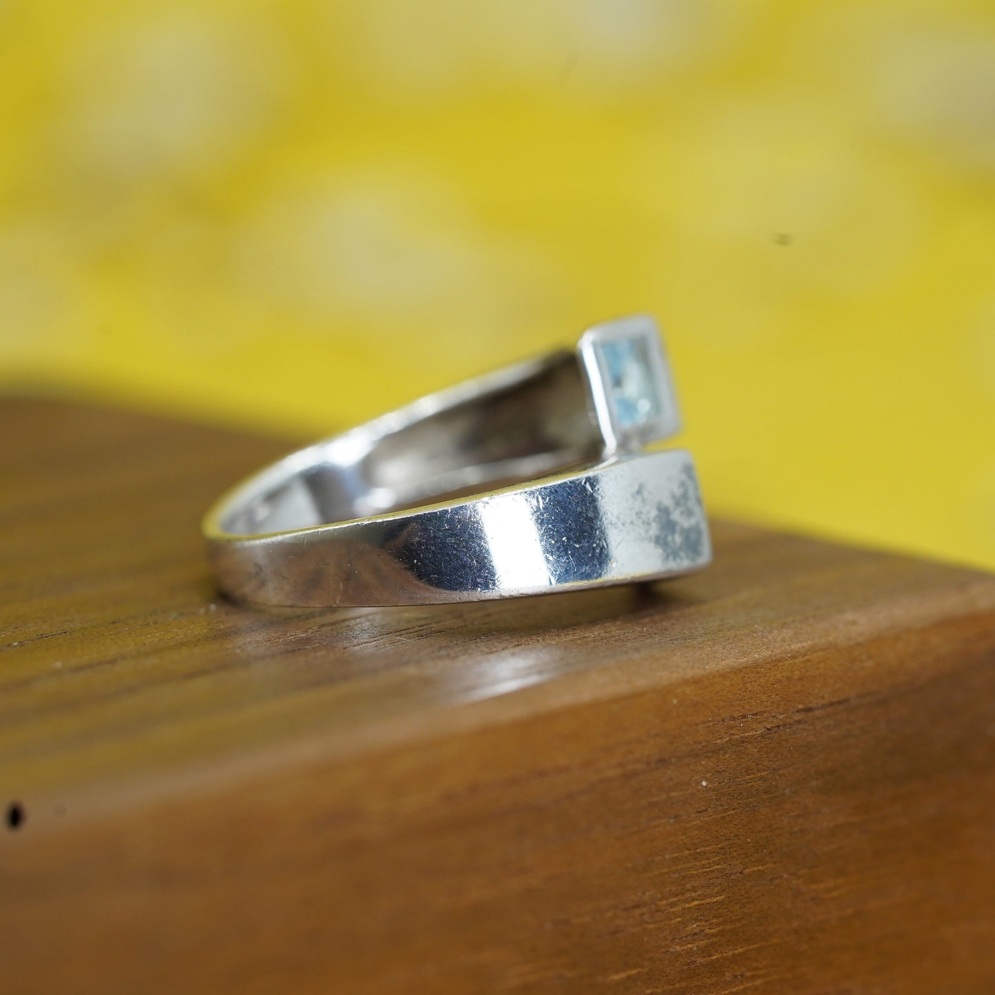 Size 7, vintage Sterling silver handmade ring, 925 engagement band blue crystal