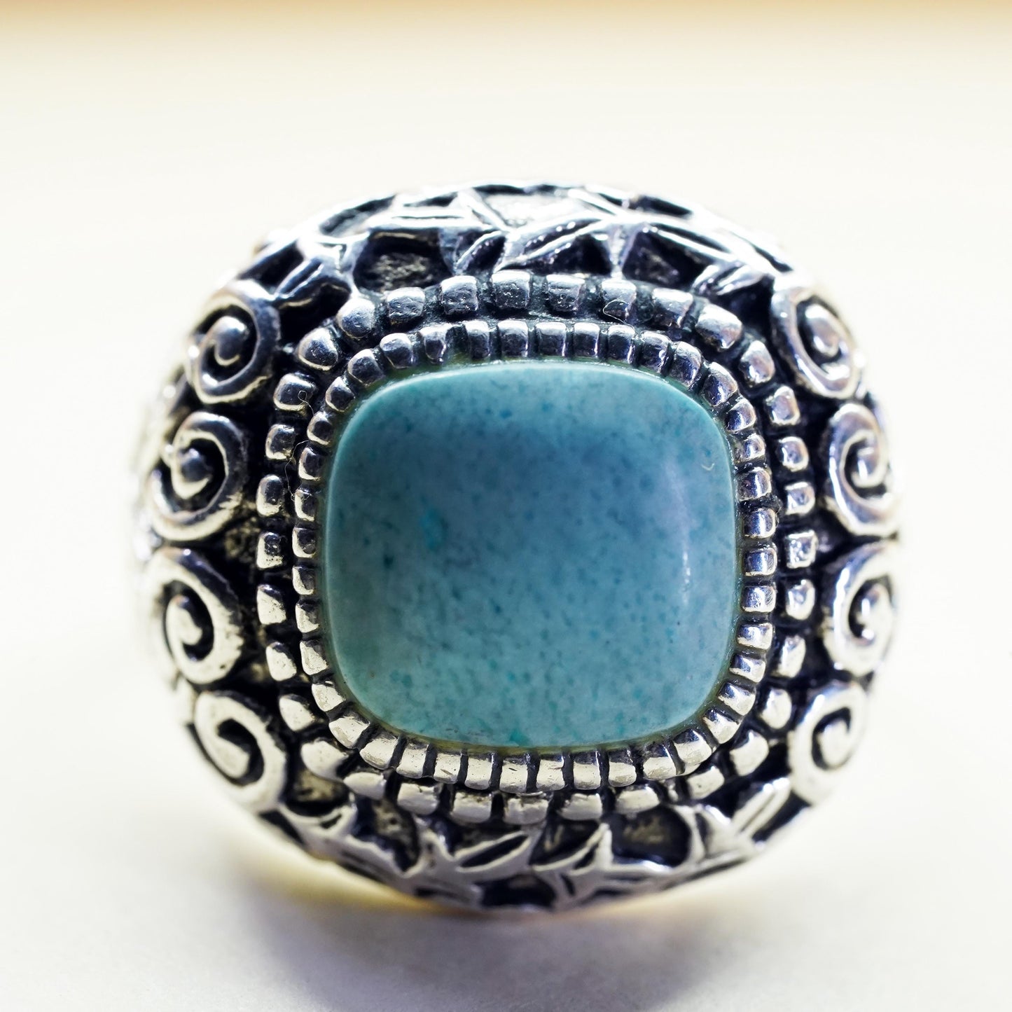 Size 7, Vintage sterling silver ring, 925 statement band with square turquoise