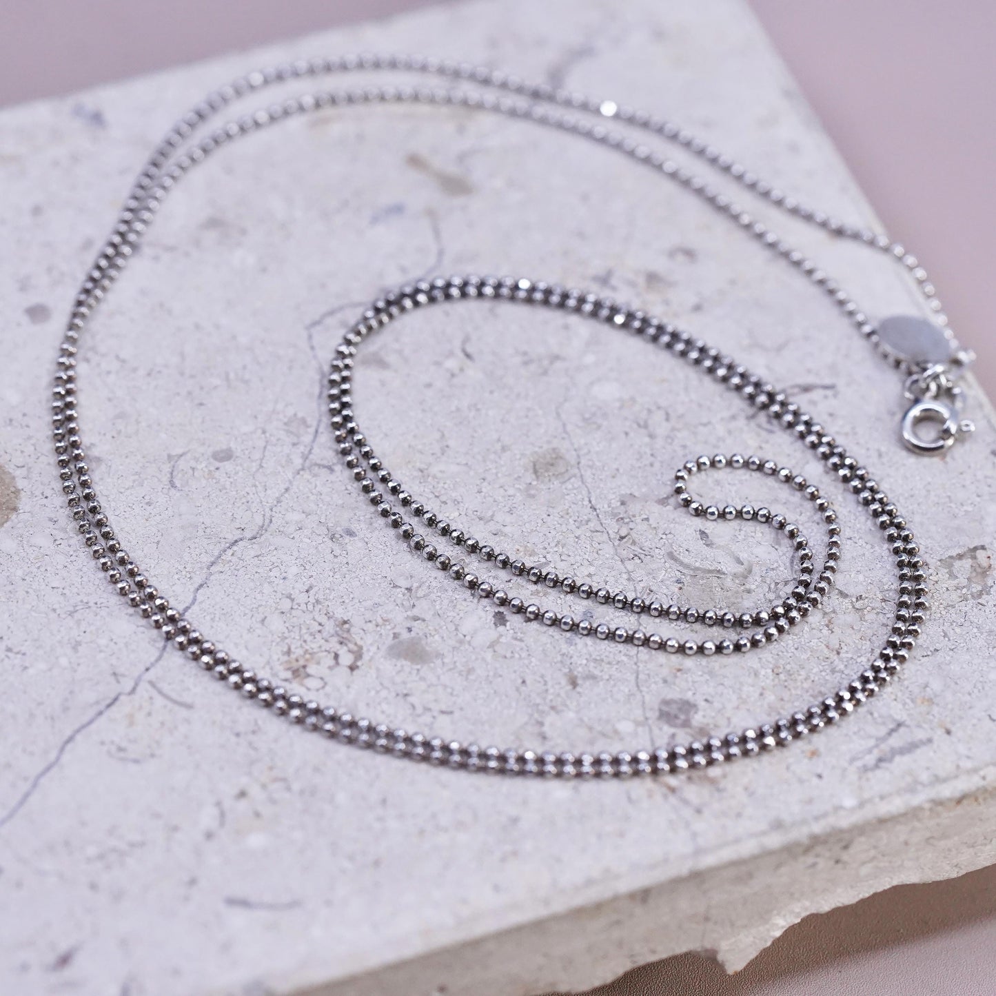 30", 1mm, vintage Italian Sterling silver handmade necklace, 925 bead chain