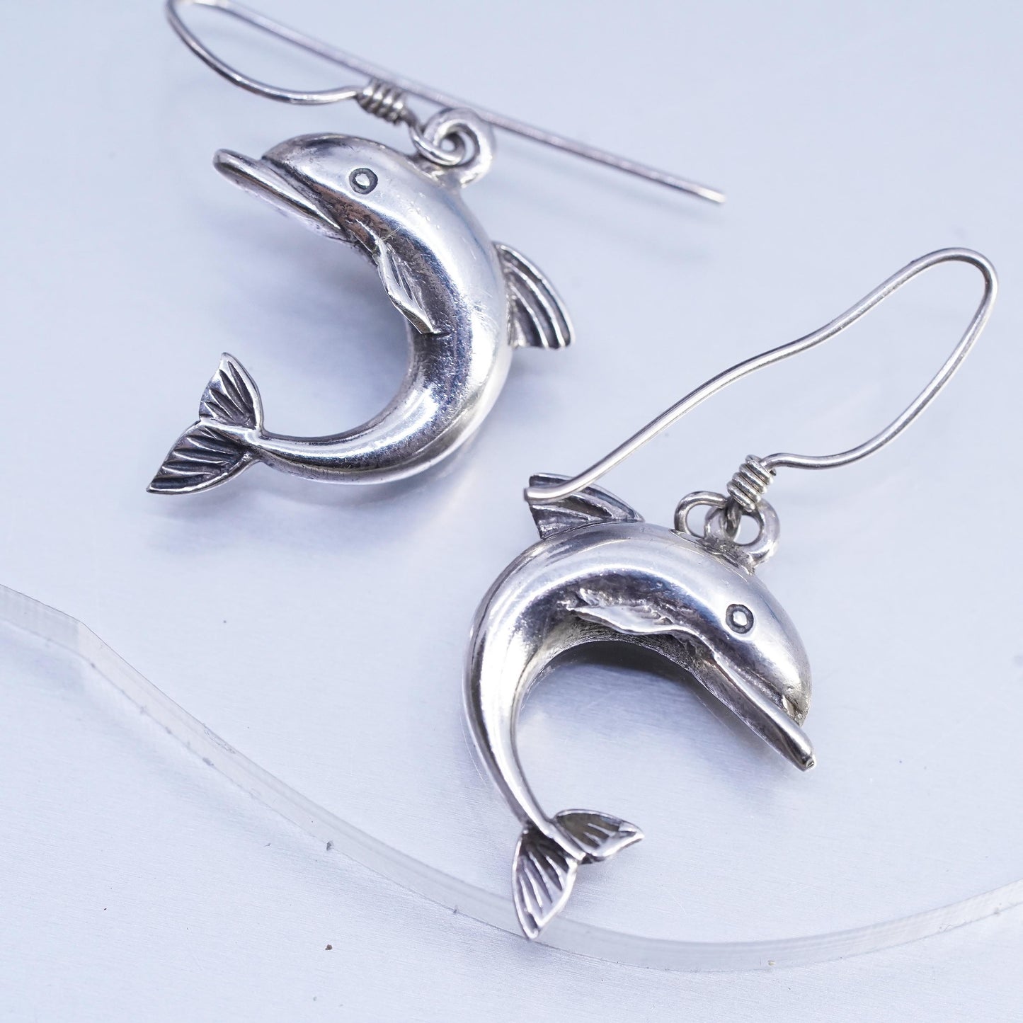 Vintage Sterling 925 silver handmade dolphin earrings