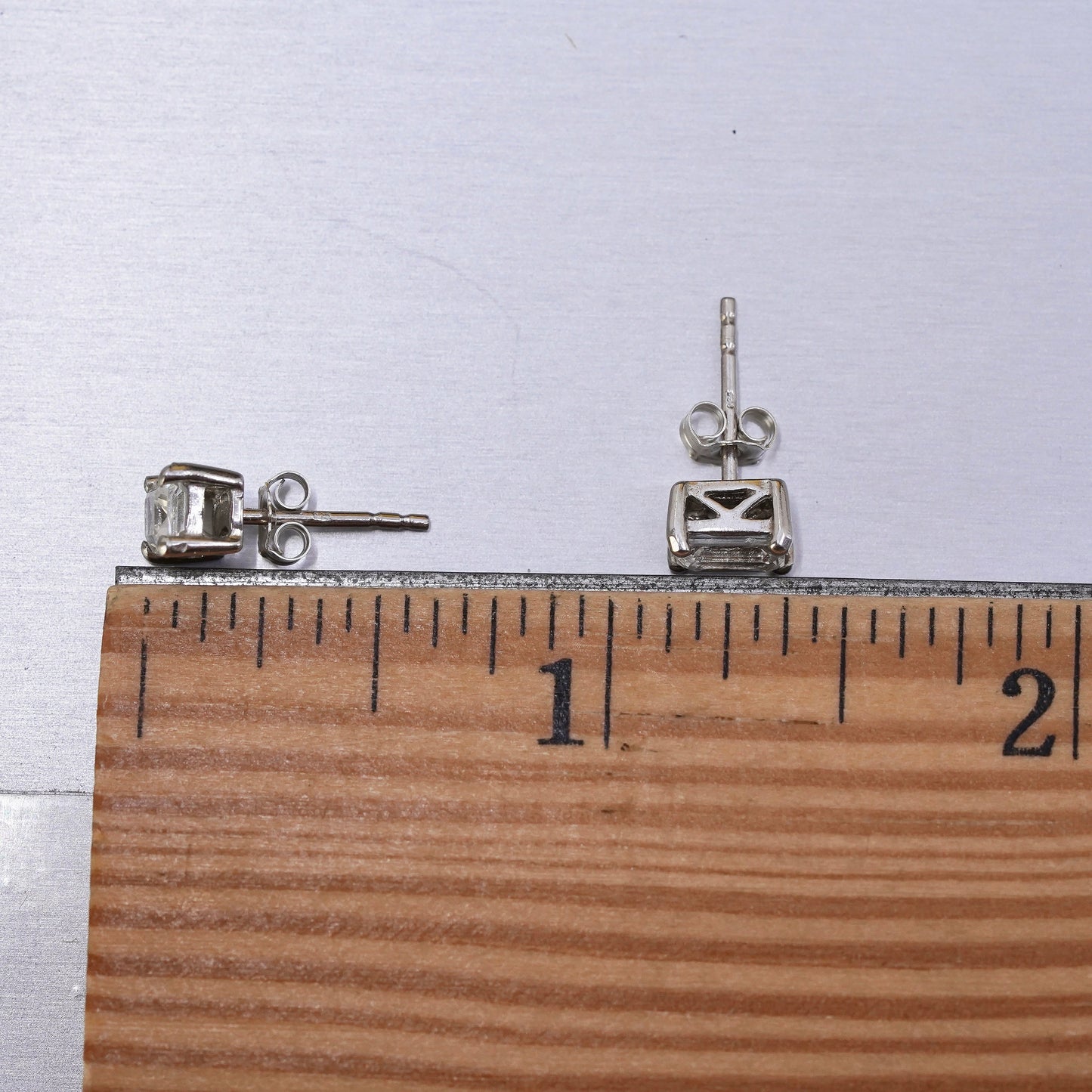 5mm, Vintage Sterling silver handmade earrings, 925 rectangular cz studs