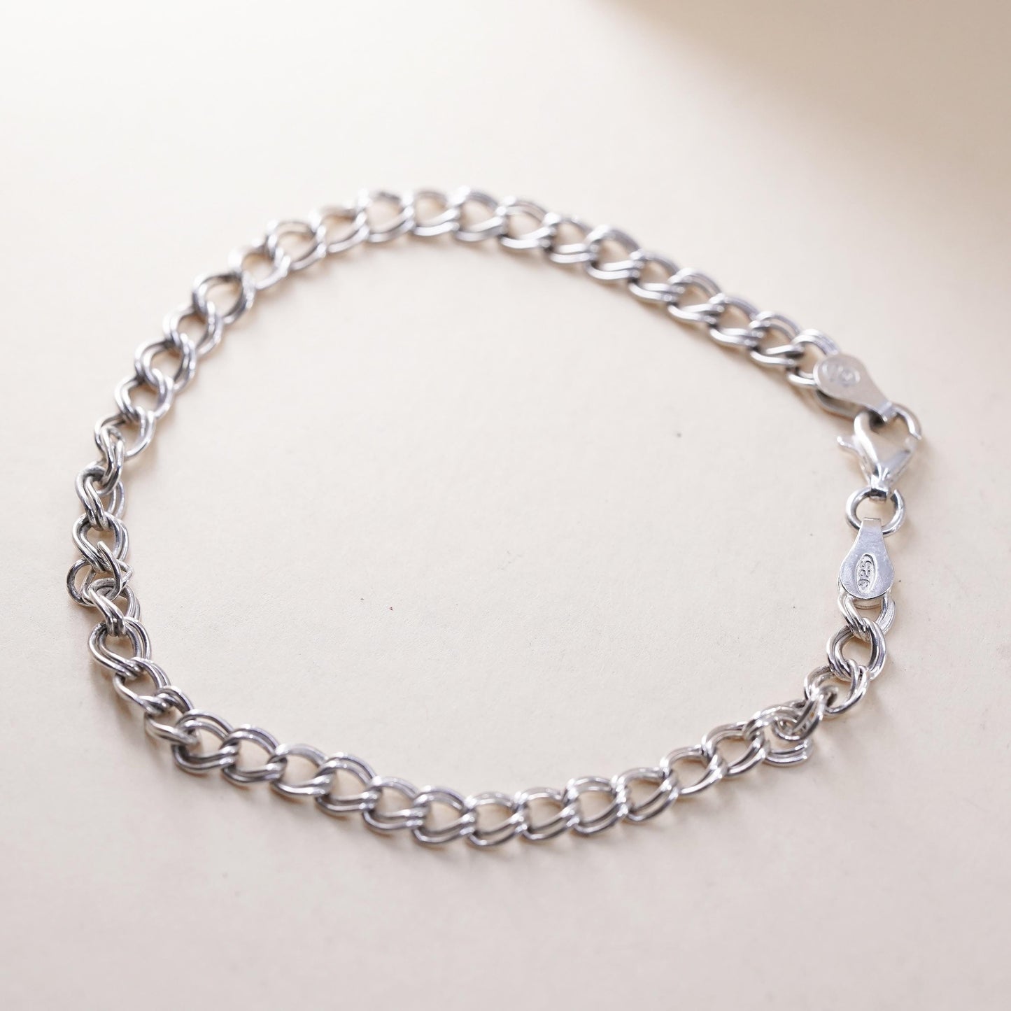7” 5mm, Vintage sterling silver double curb link chain, 925 bracelet