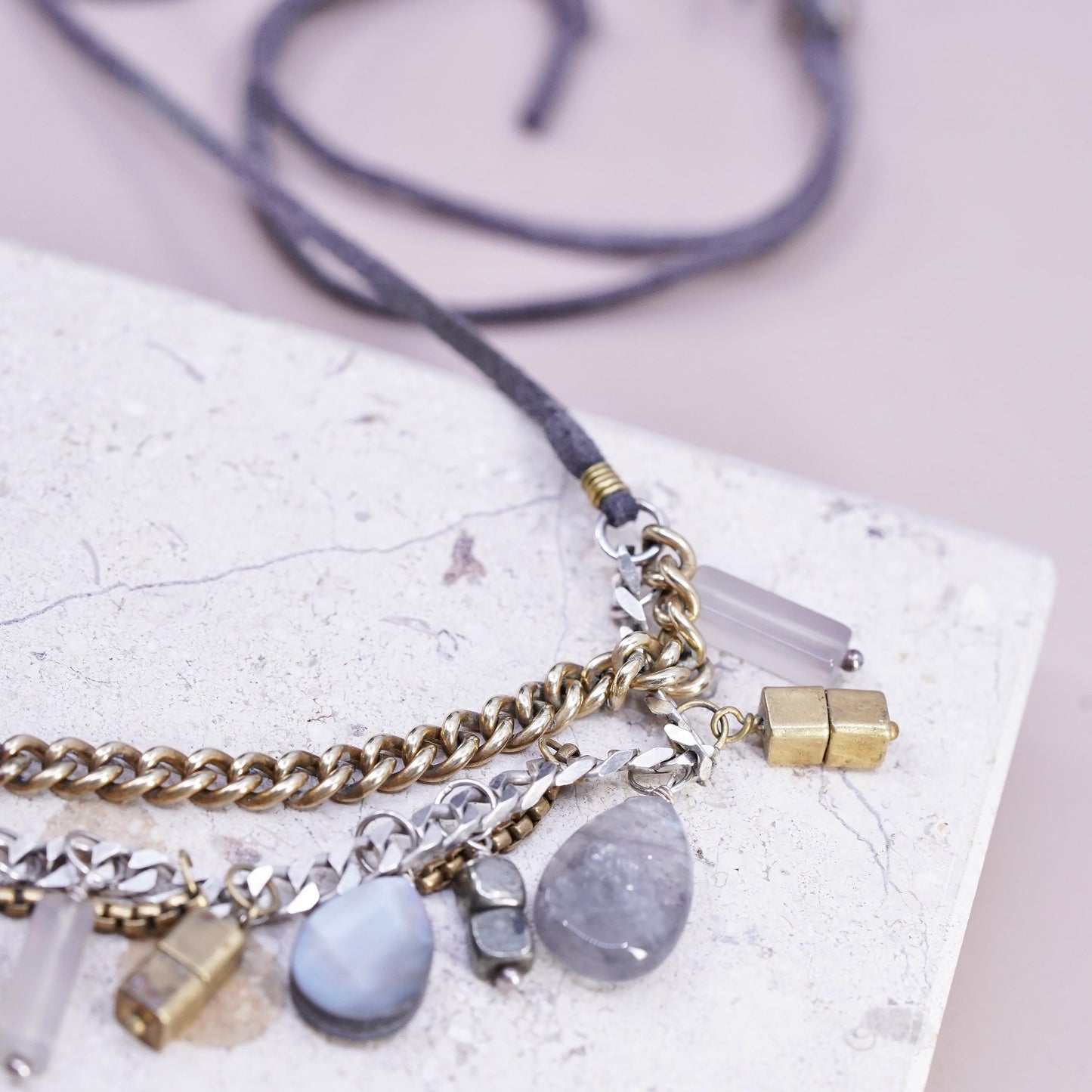 Silpada two tone Sterling Silver brass labradorite beads Necklace