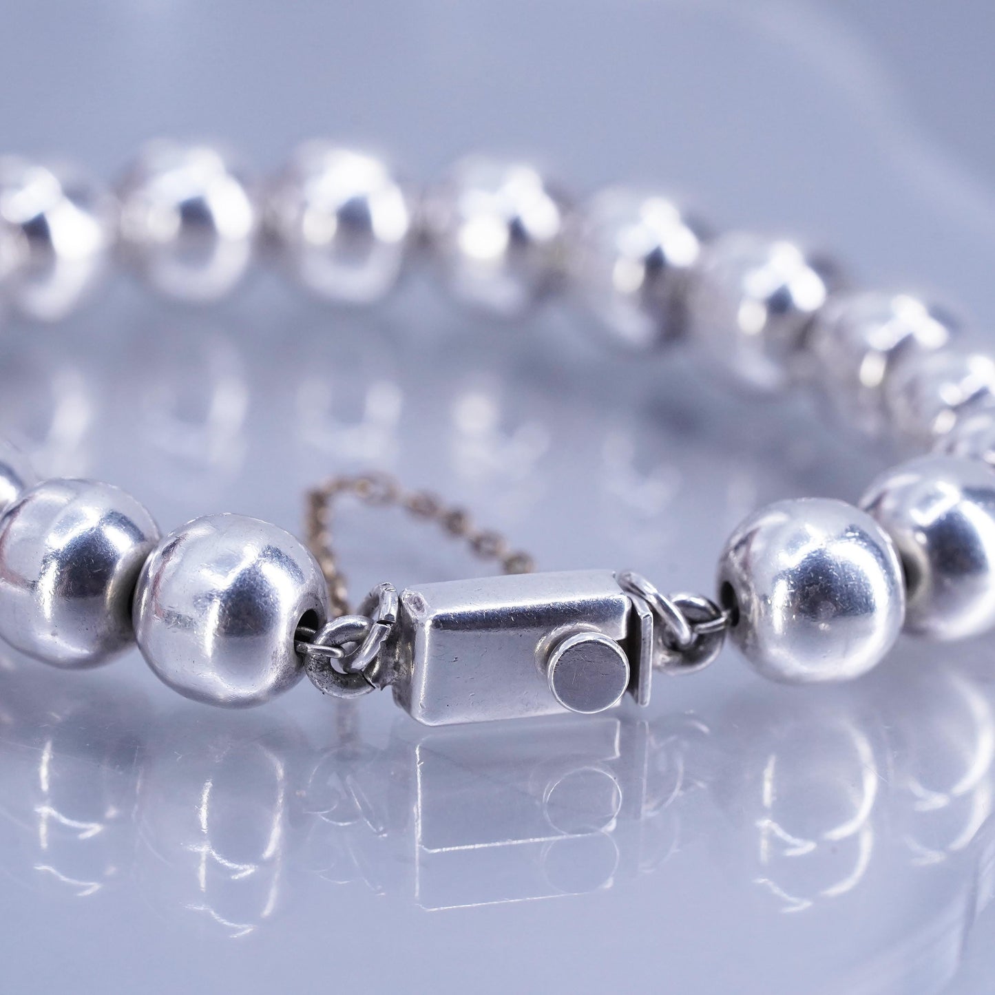 6.75”, 10mm, vintage Mexican Sterling 925 silver handmade bold bead bracelet