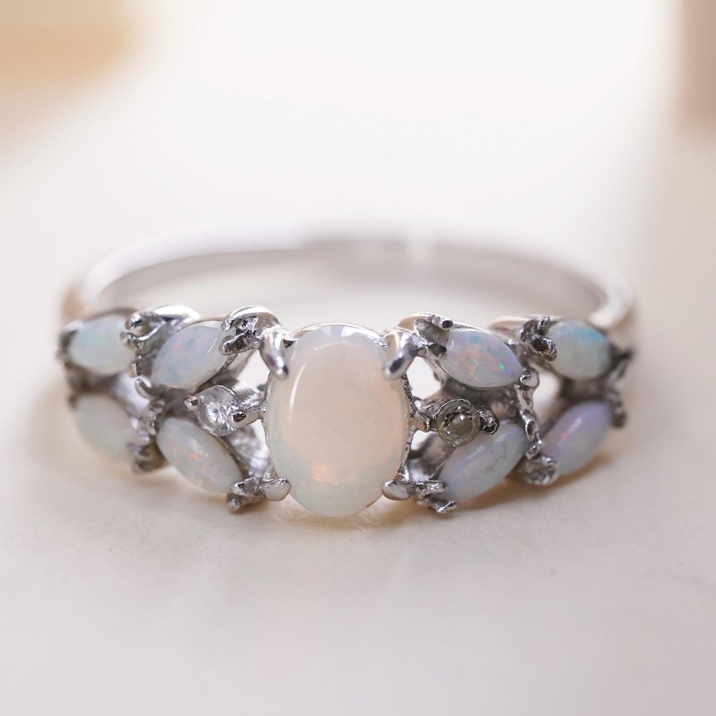 Size 8.25, Sterling silver handmade ring with fire opal, 925 band