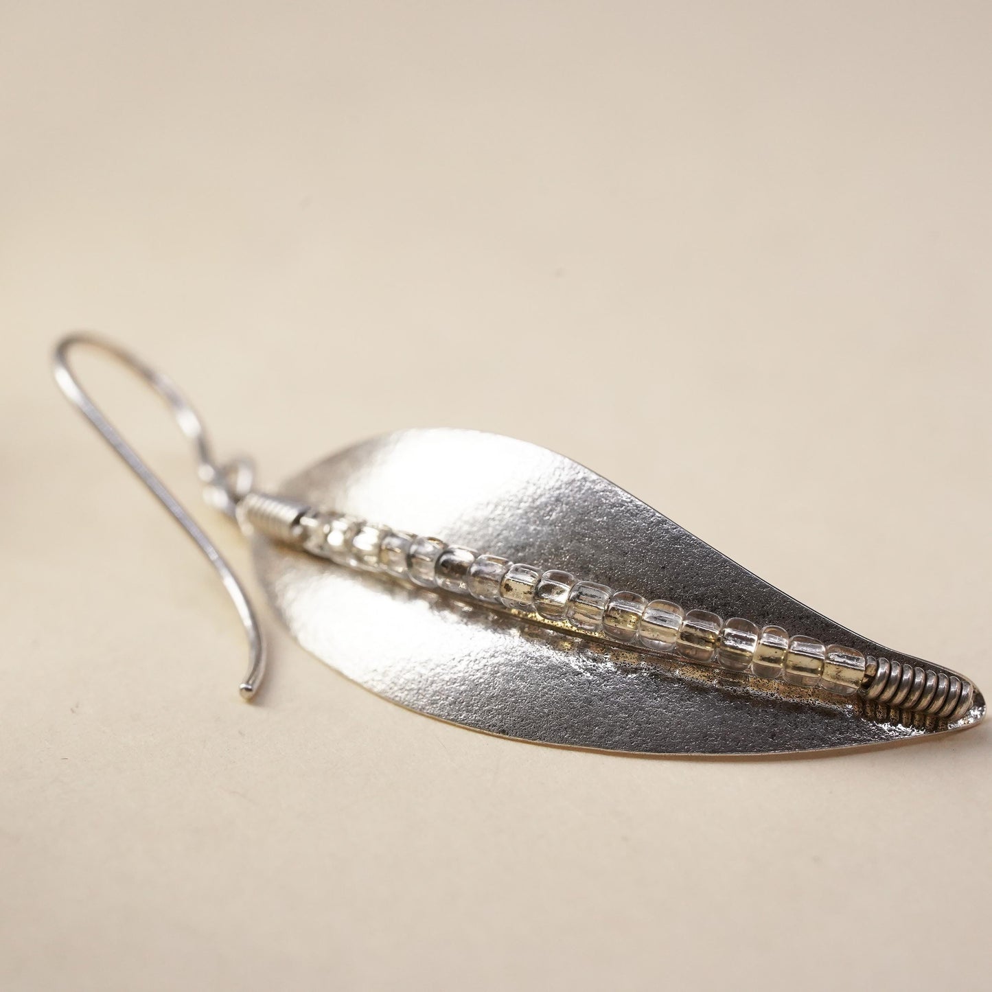 Vintage southwestern Sterling silver handmade pendant, 925 leaf single earring