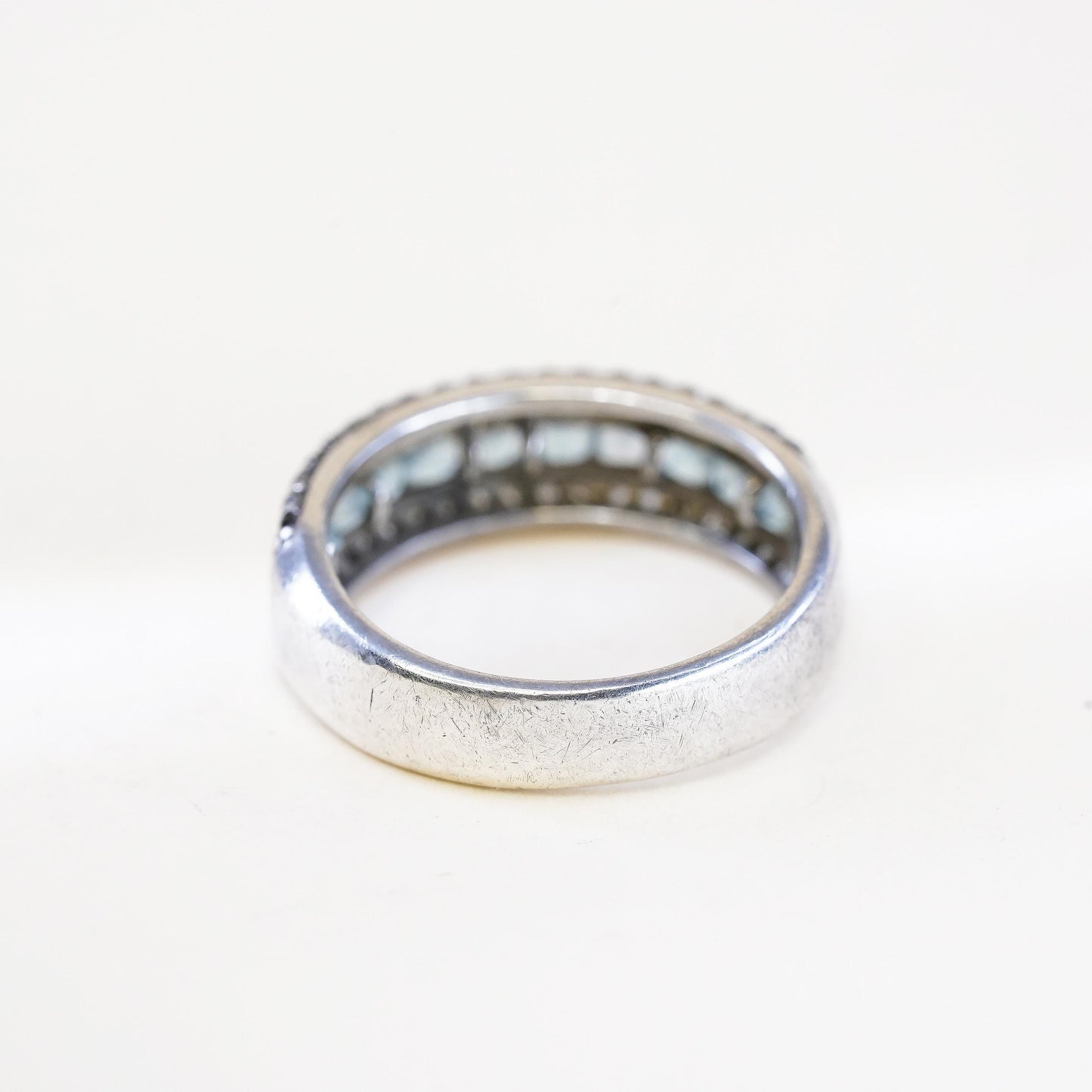 Size 7.25, VTG sterling 925 silver handmade stackable band ring square topaz