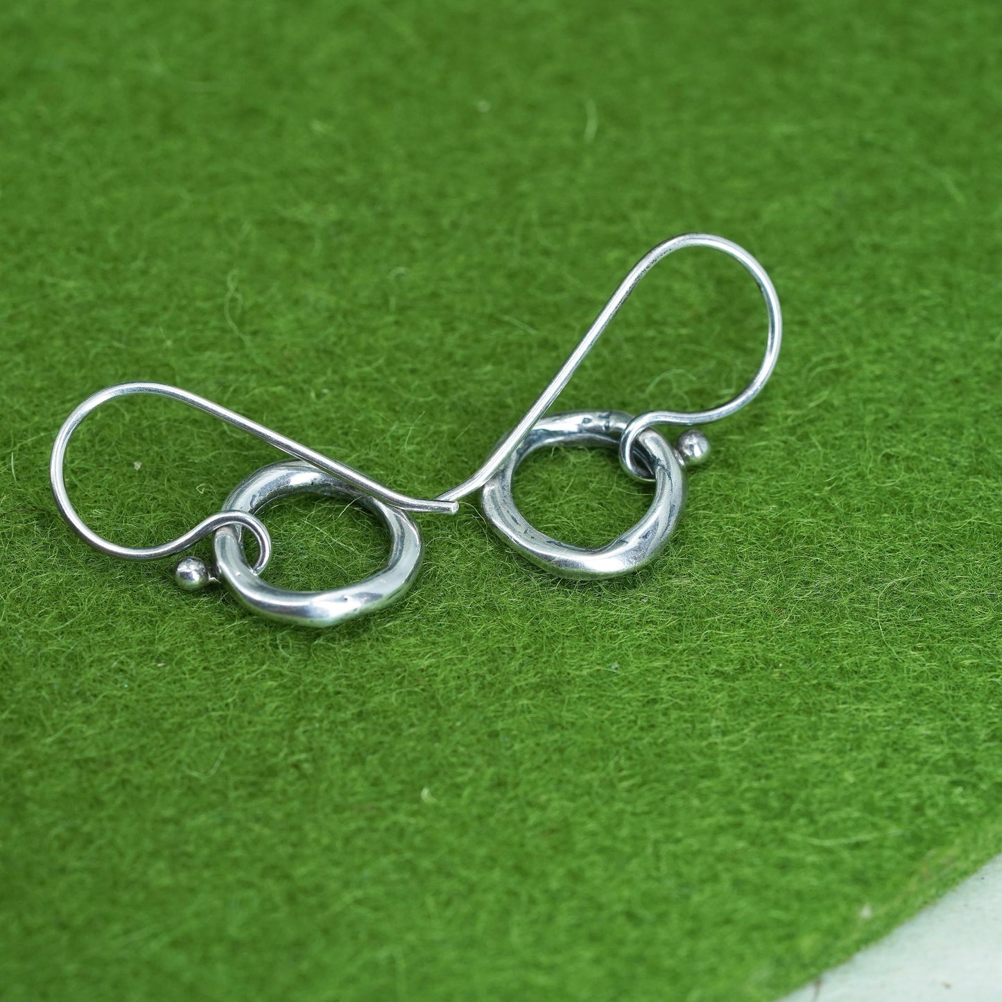 Vintage sterling silver handmade earrings, 925 circle dangles