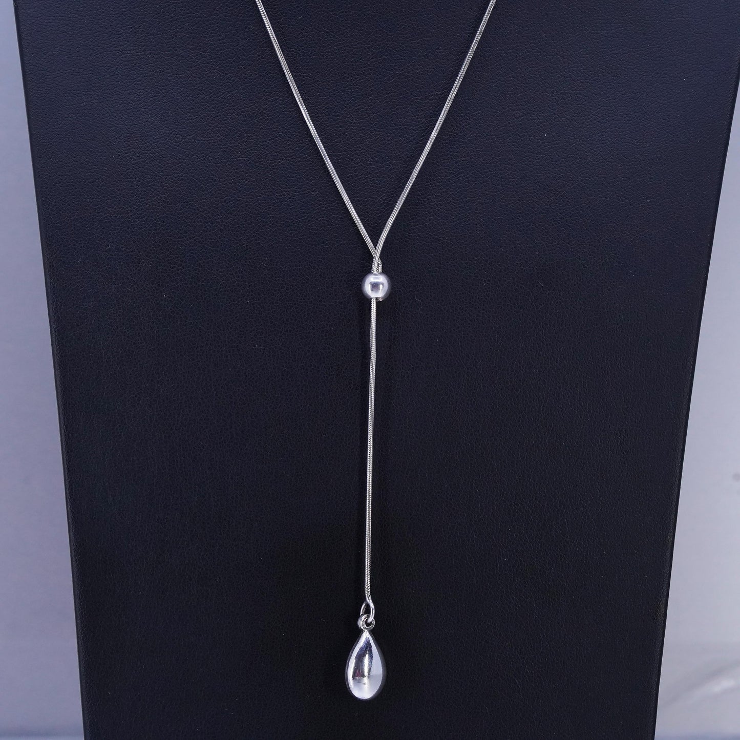 18+3", VTG Sterling 925 silver handmade snake necklace with teardrop pendant