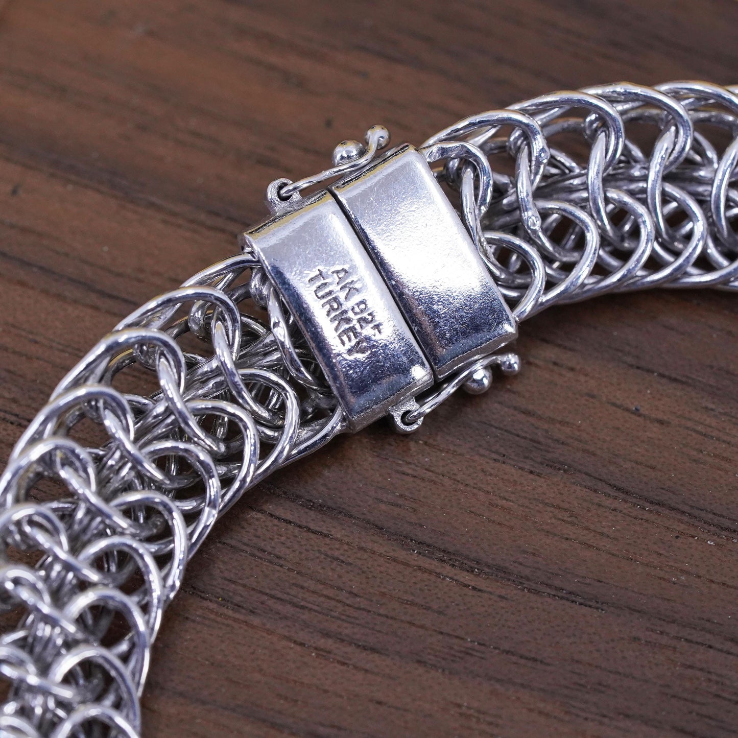 6.5" 12mm, Vintage Turkish Sterling silver flatten wheat chain, 925 bracelet