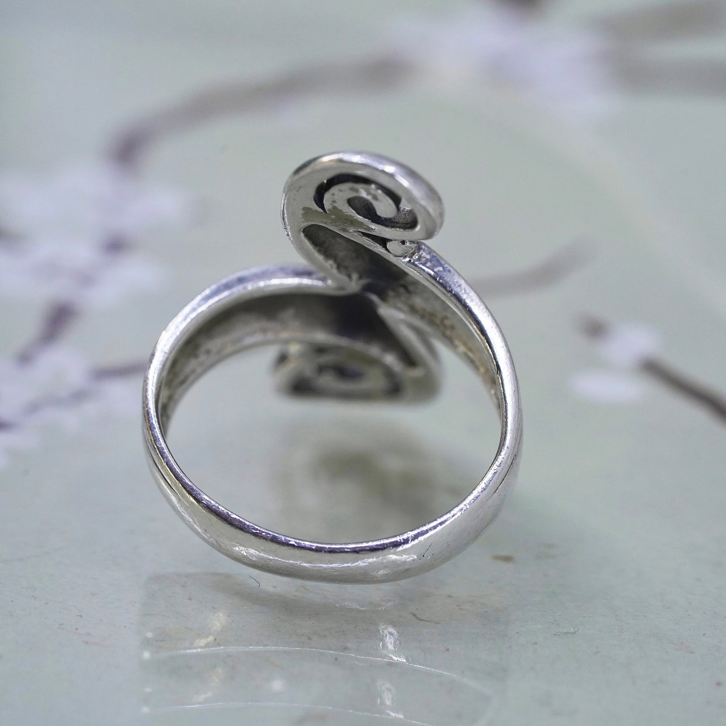 Size 7, vintage sterling silver handmade statement ring, mexico 925 swirly band