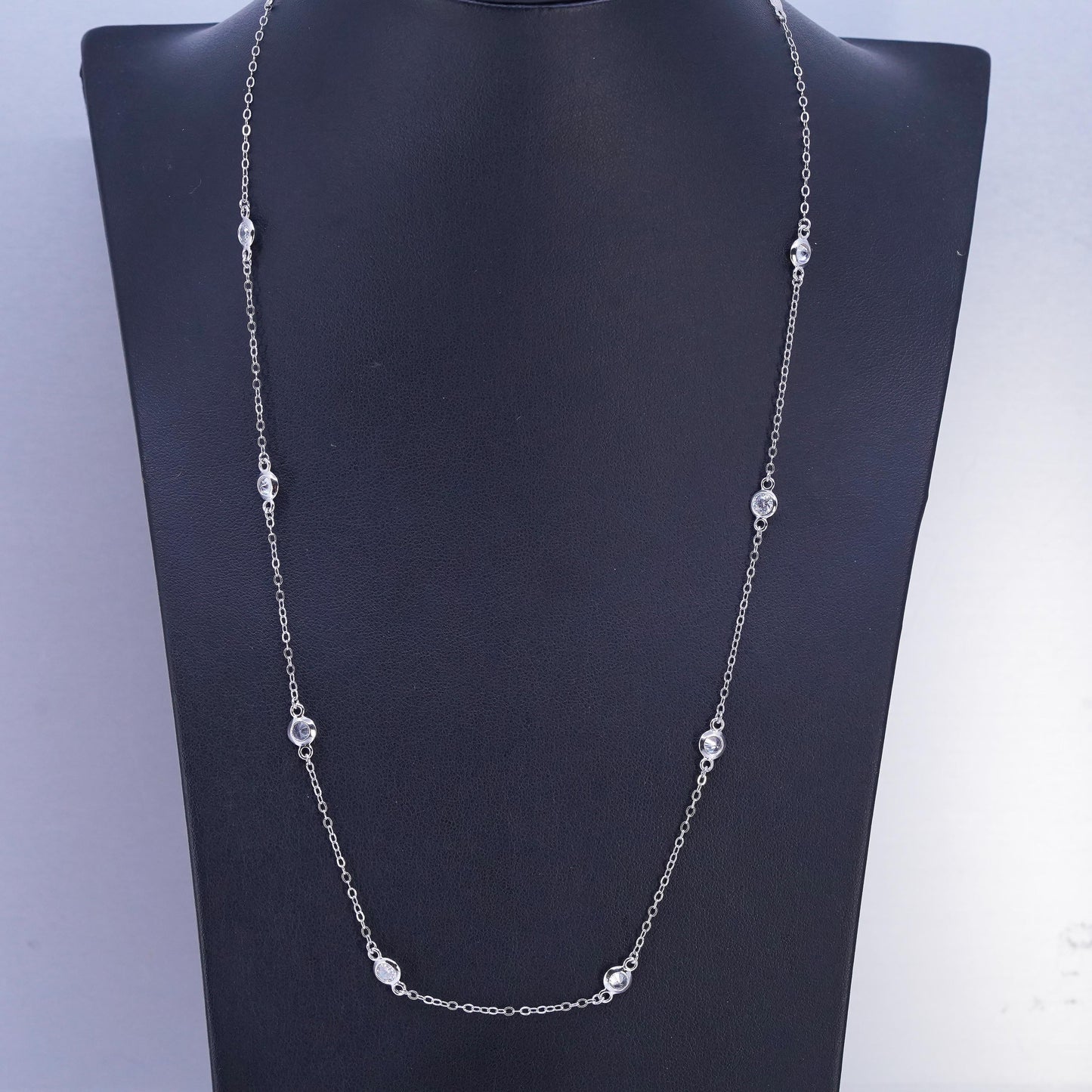 18+4", vintage Sterling 925 silver handmade circle pendant necklace with Cz