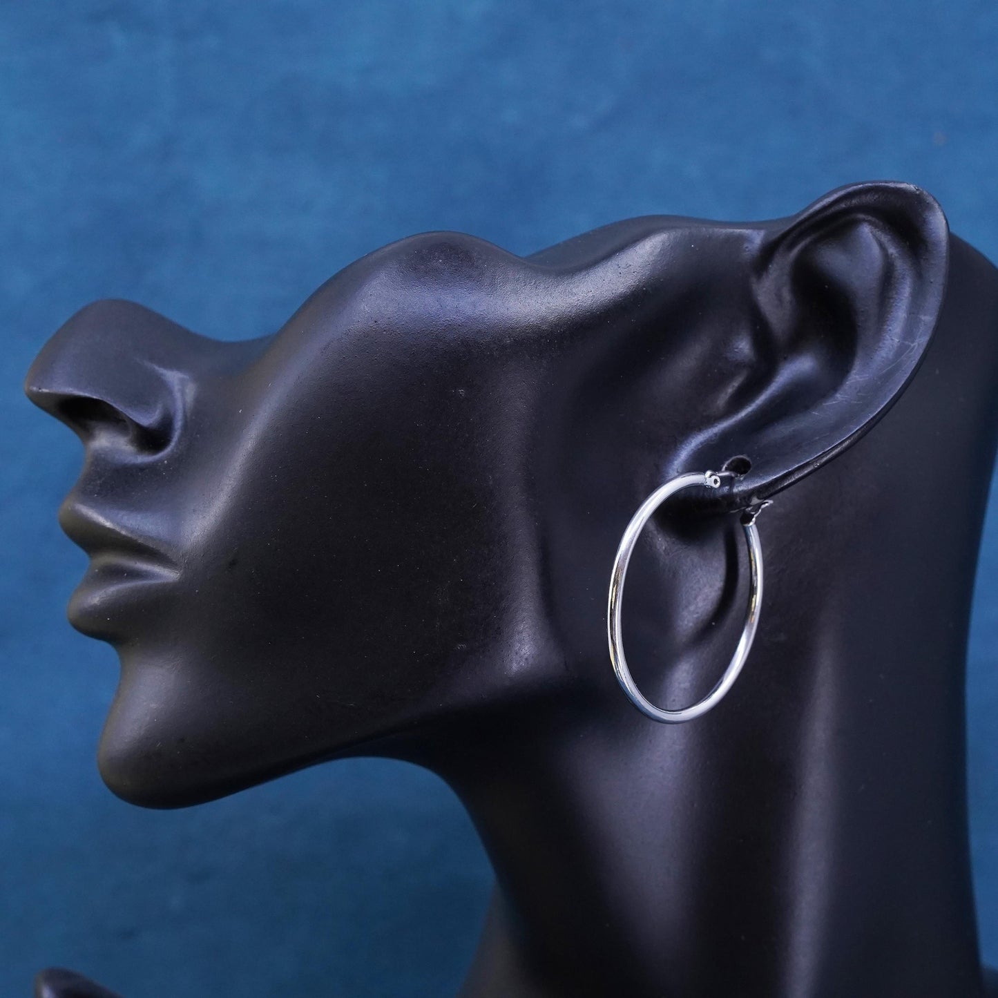 1.5”, vintage Sterling silver handmade hoop earrings, 925 huggie