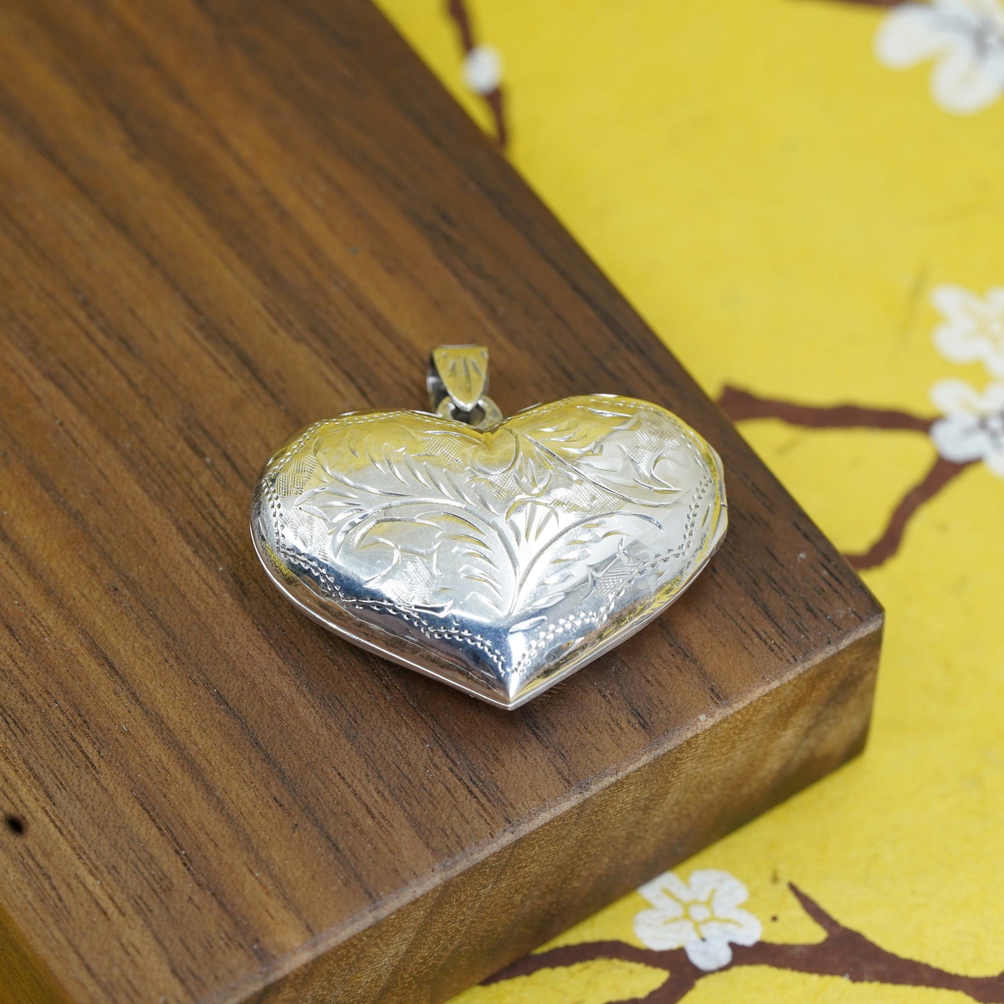 Vintage Sterling silver handmade photo locket pendant, puffy textured 925 heart