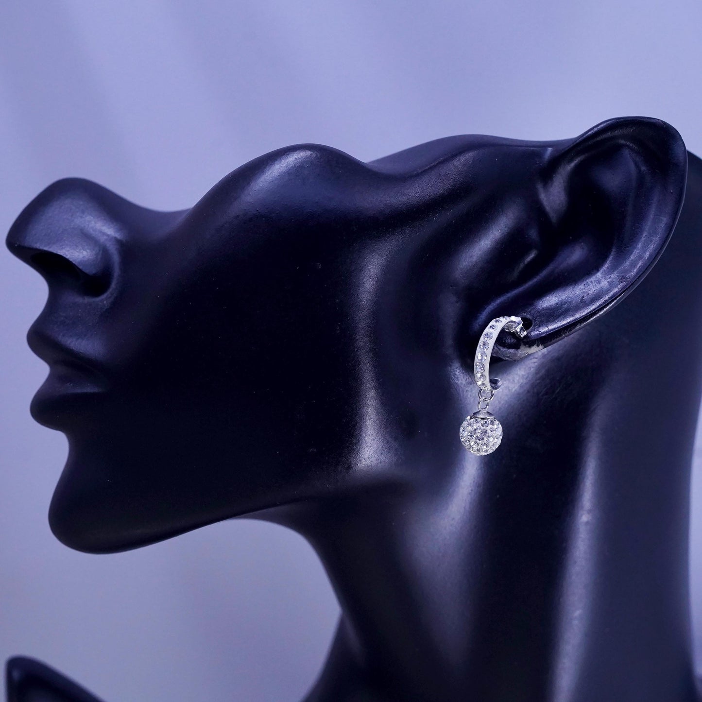 0.75", Vintage Sterling silver earrings, 925 huggie studs cluster cz head drops